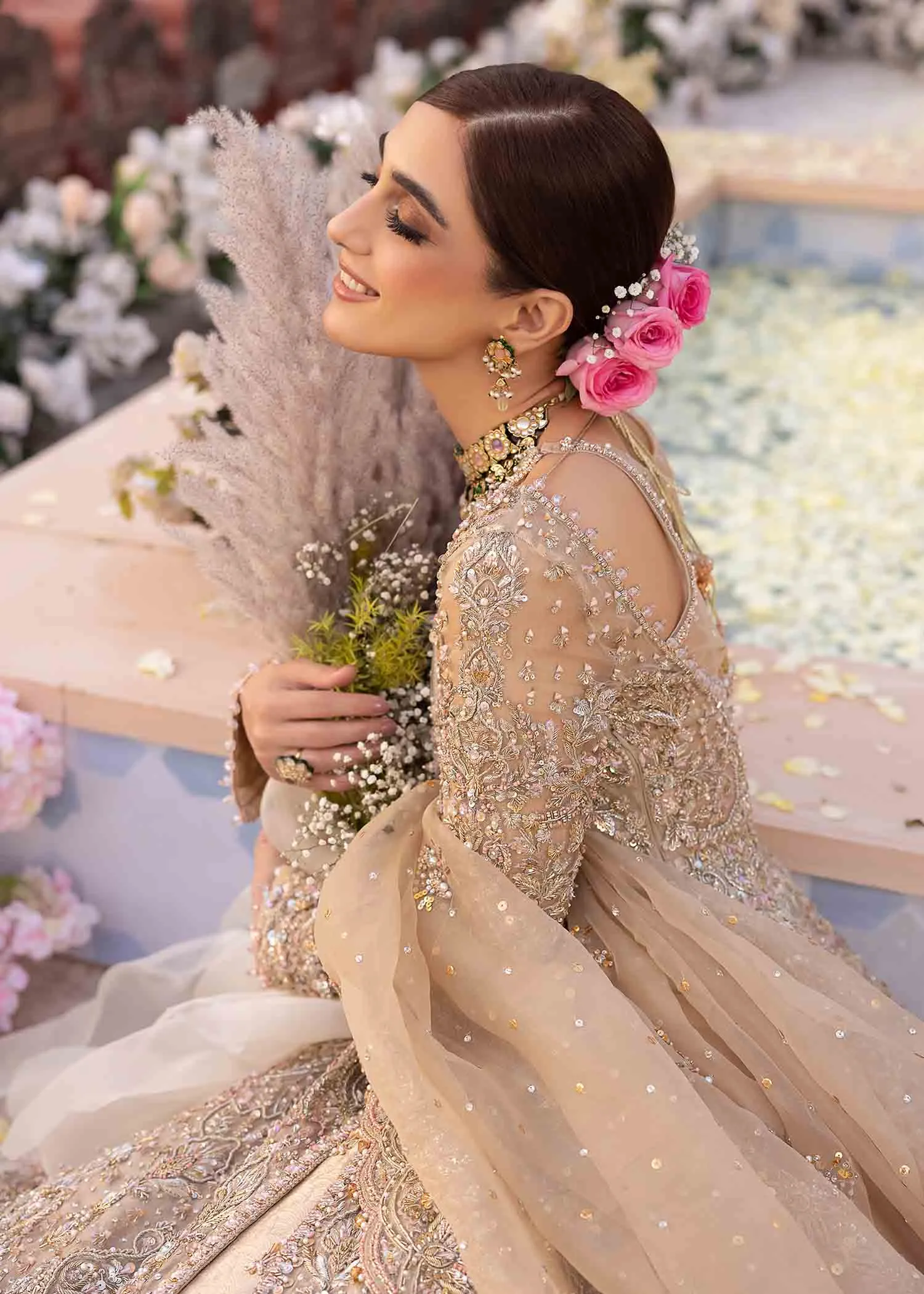 Pakistani Bridal Outfit in Pishwas Frock Lehenga Style
