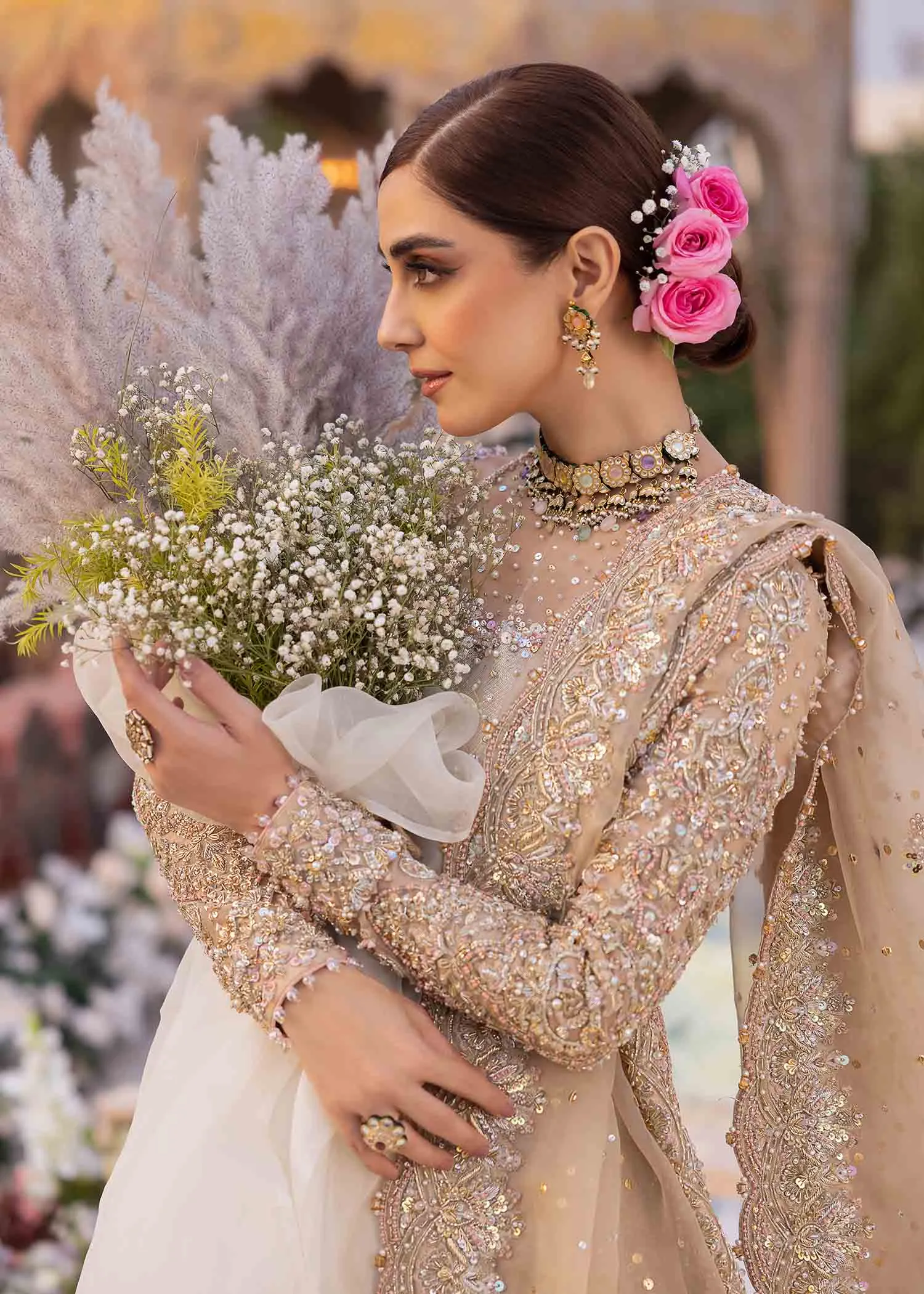 Pakistani Bridal Outfit in Pishwas Frock Lehenga Style