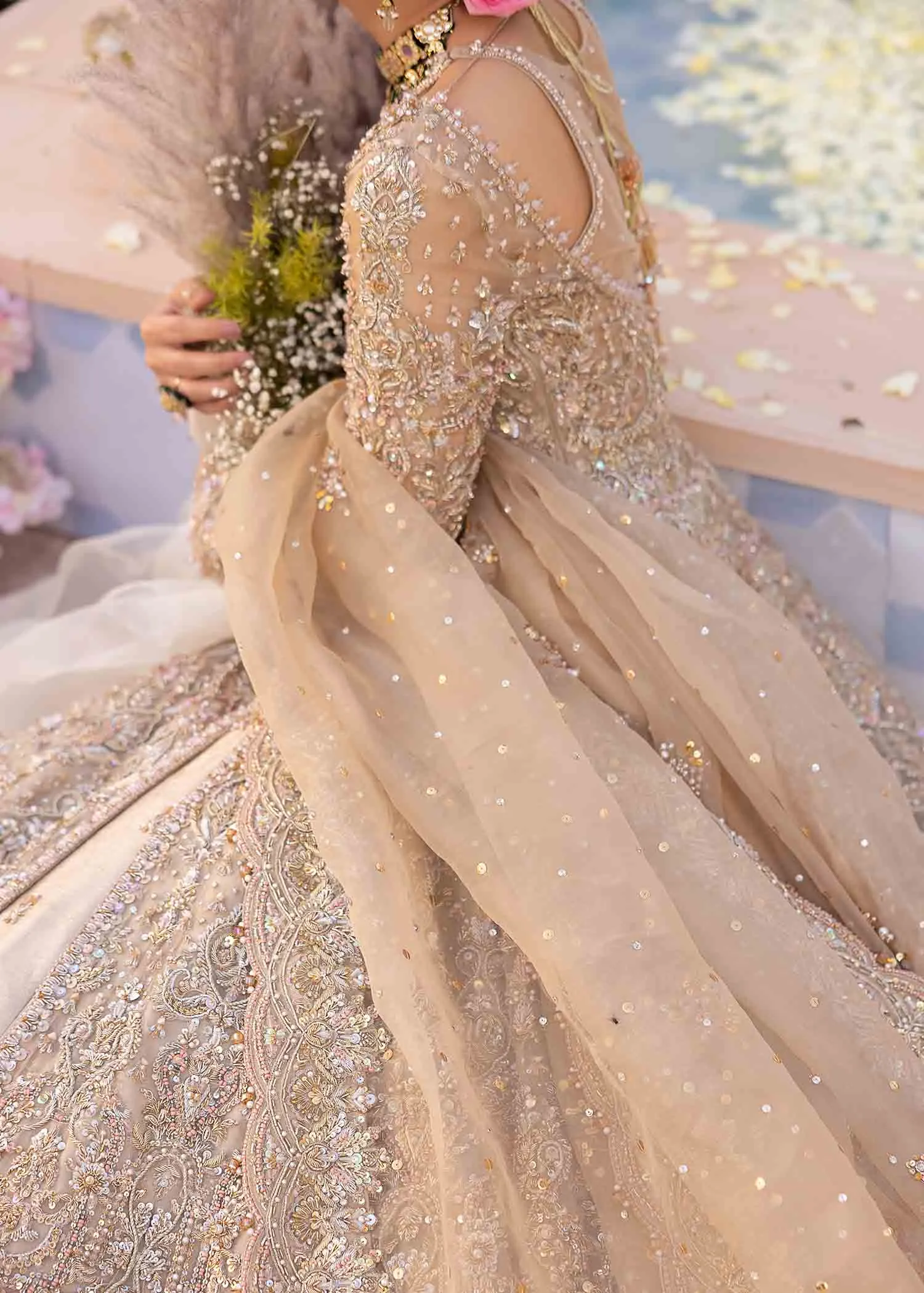 Pakistani Bridal Outfit in Pishwas Frock Lehenga Style