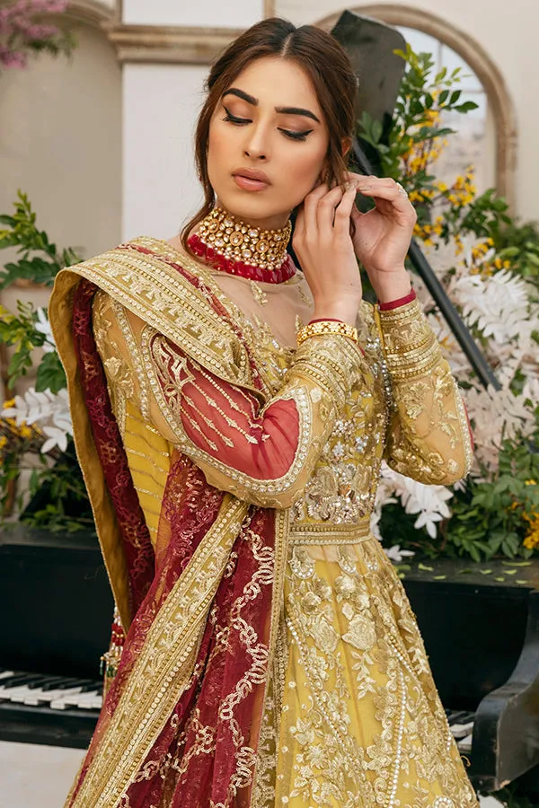 Pakistani Bridal Yellow Lehenga Frock Dress #BS848