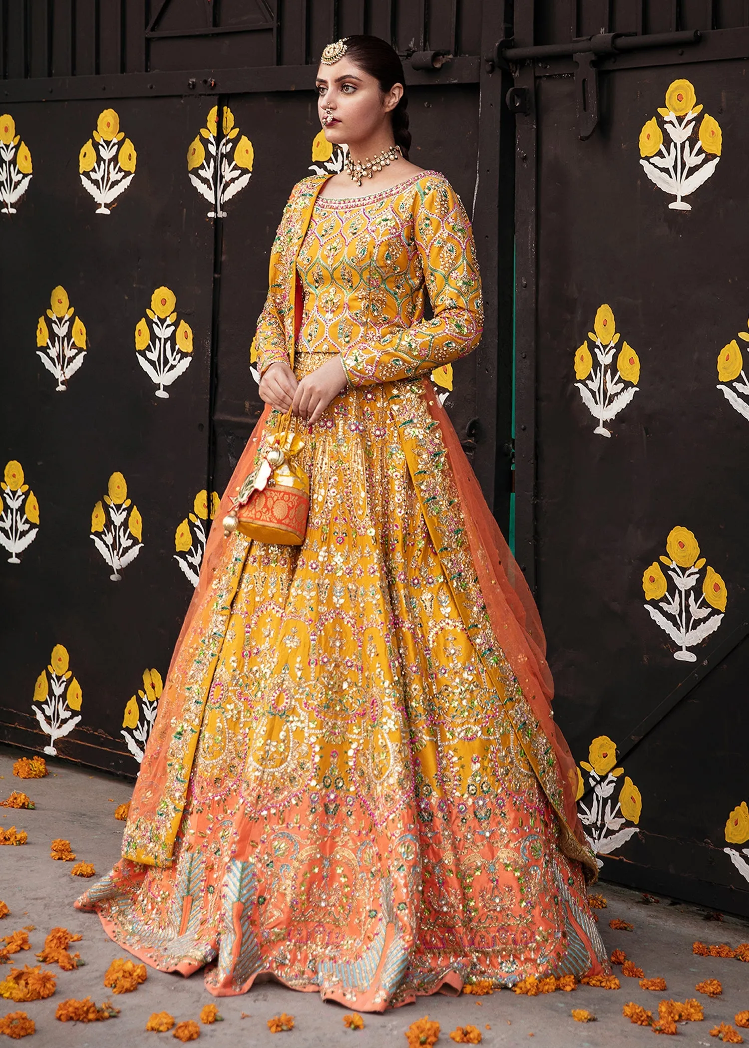 Pakistani Bridal Yellow Orange Lehenga Choli #BS790
