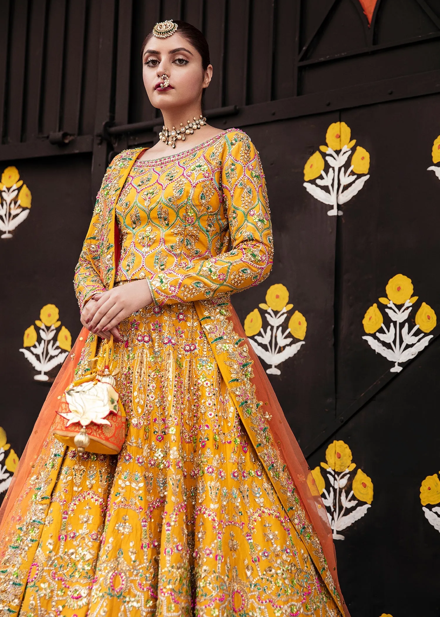 Pakistani Bridal Yellow Orange Lehenga Choli #BS790