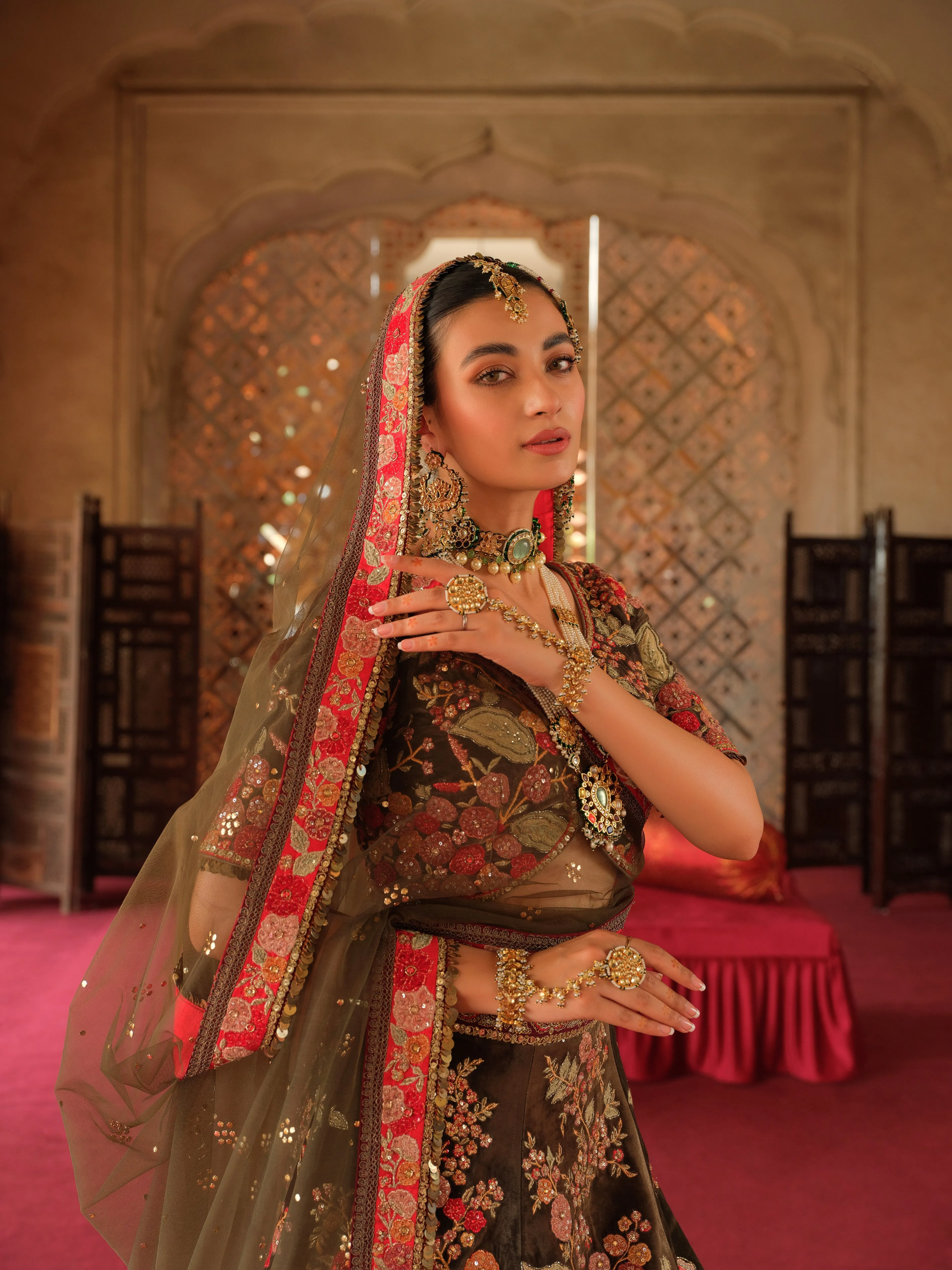 Pakistani Dress in Bridal Floral Lehenga Choli Style