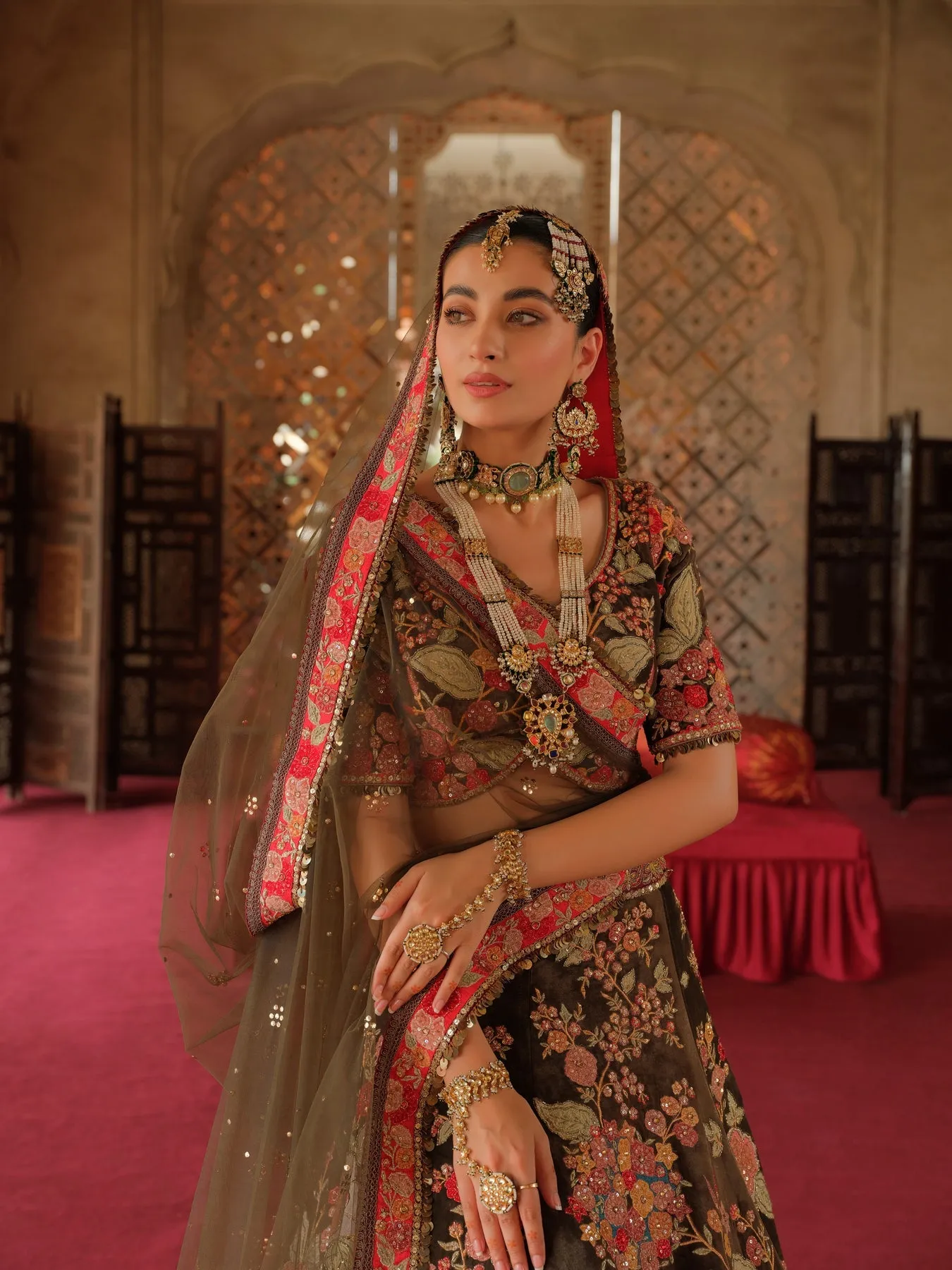 Pakistani Dress in Bridal Floral Lehenga Choli Style