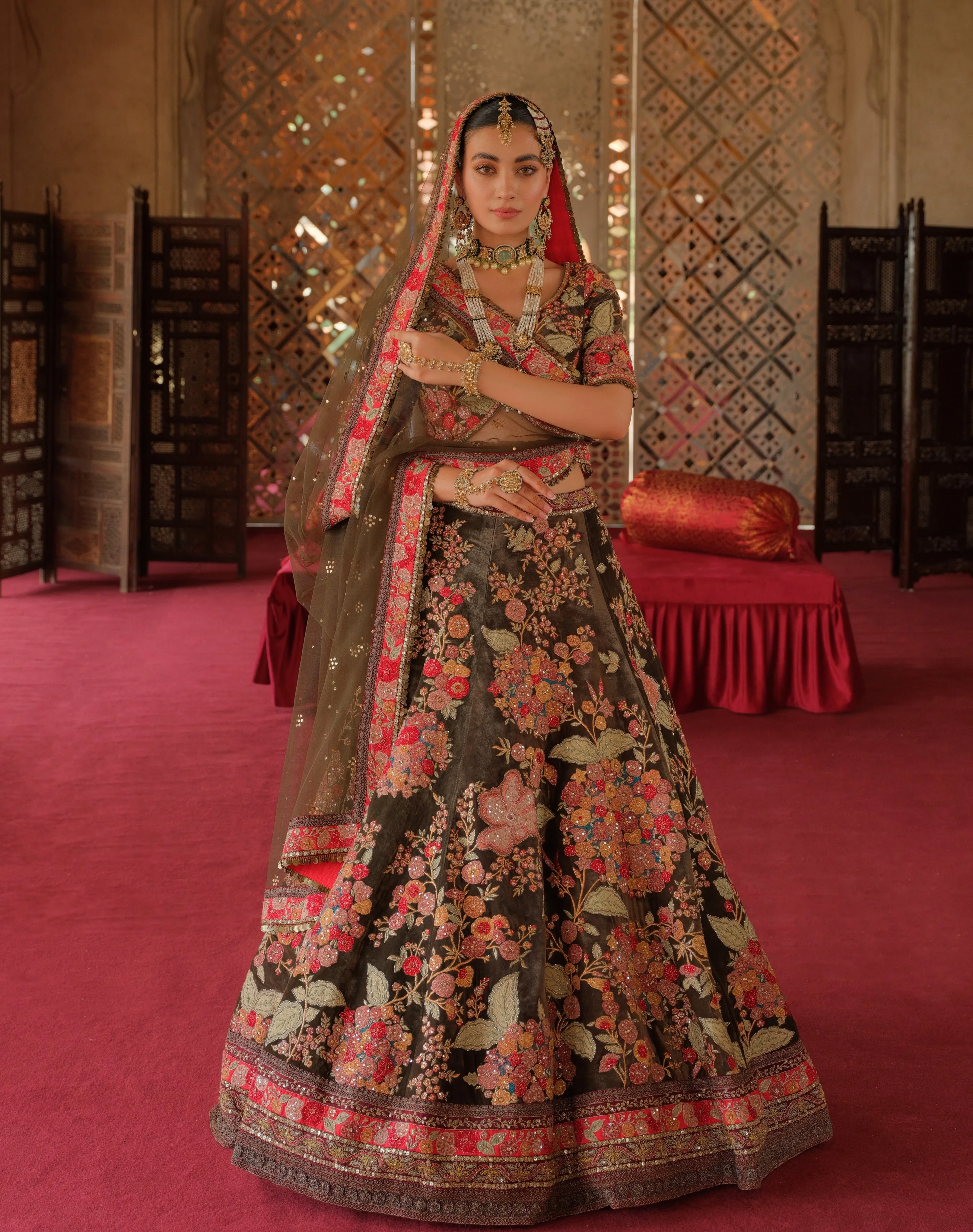 Pakistani Dress in Bridal Floral Lehenga Choli Style