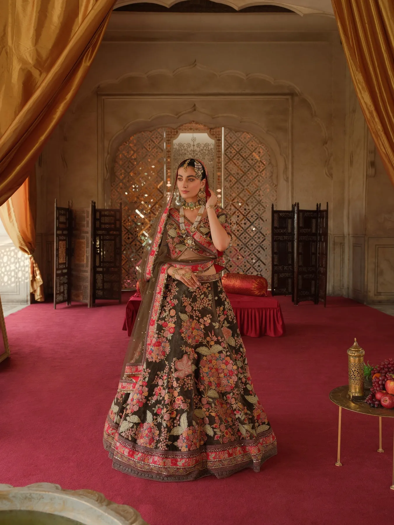 Pakistani Dress in Bridal Floral Lehenga Choli Style