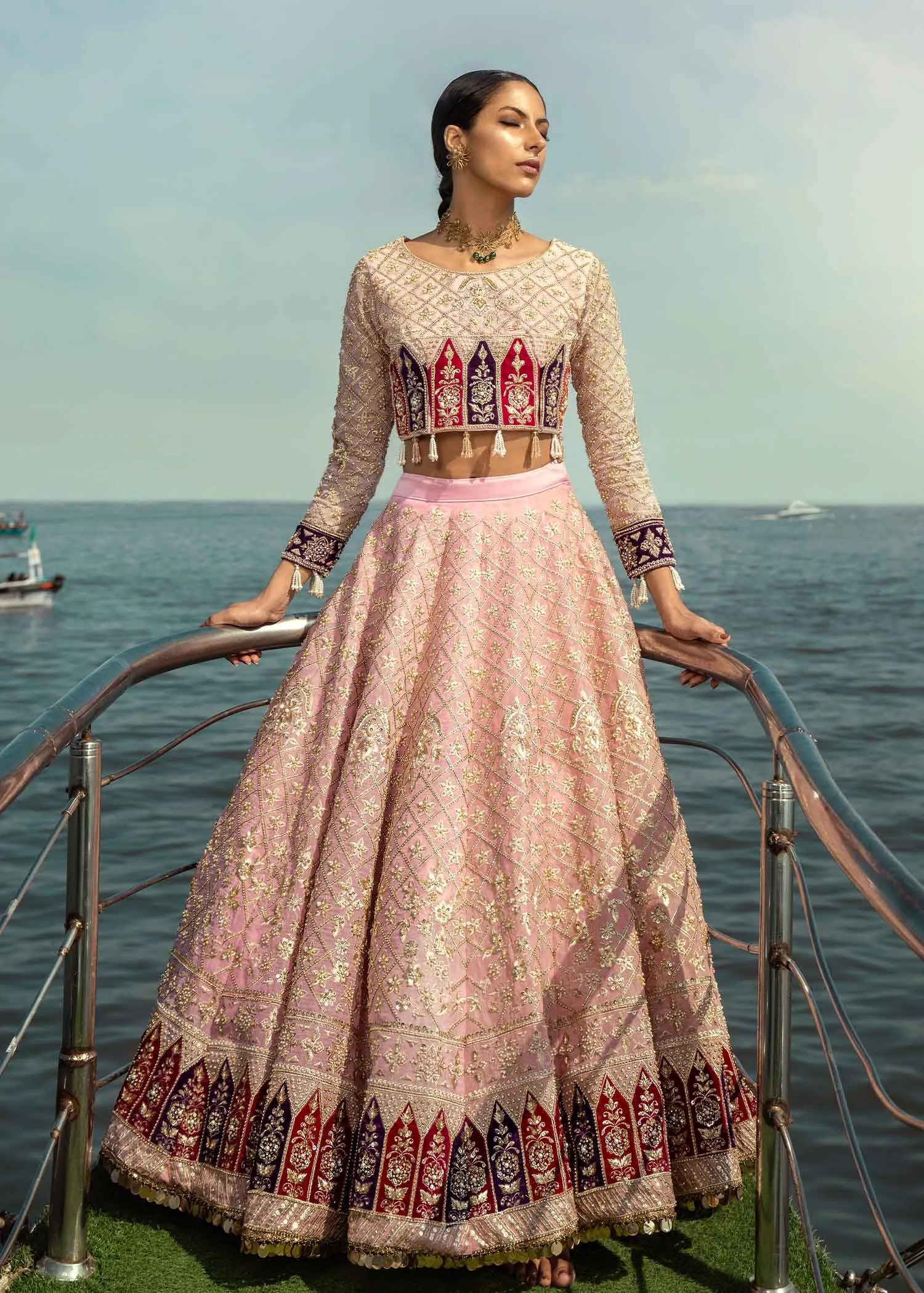 Pakistani Pastel Pink Lehenga Choli Bridal Dress #BS806