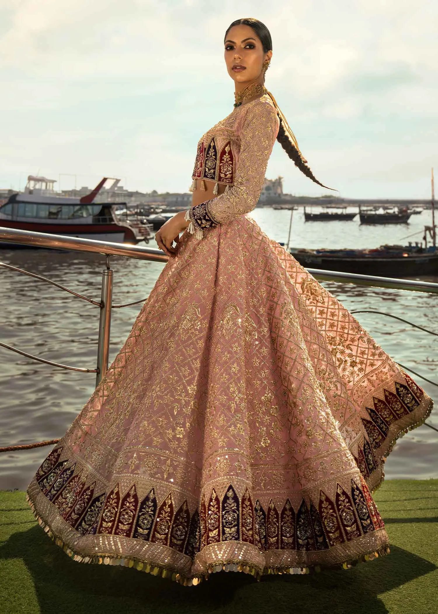Pakistani Pastel Pink Lehenga Choli Bridal Dress #BS806