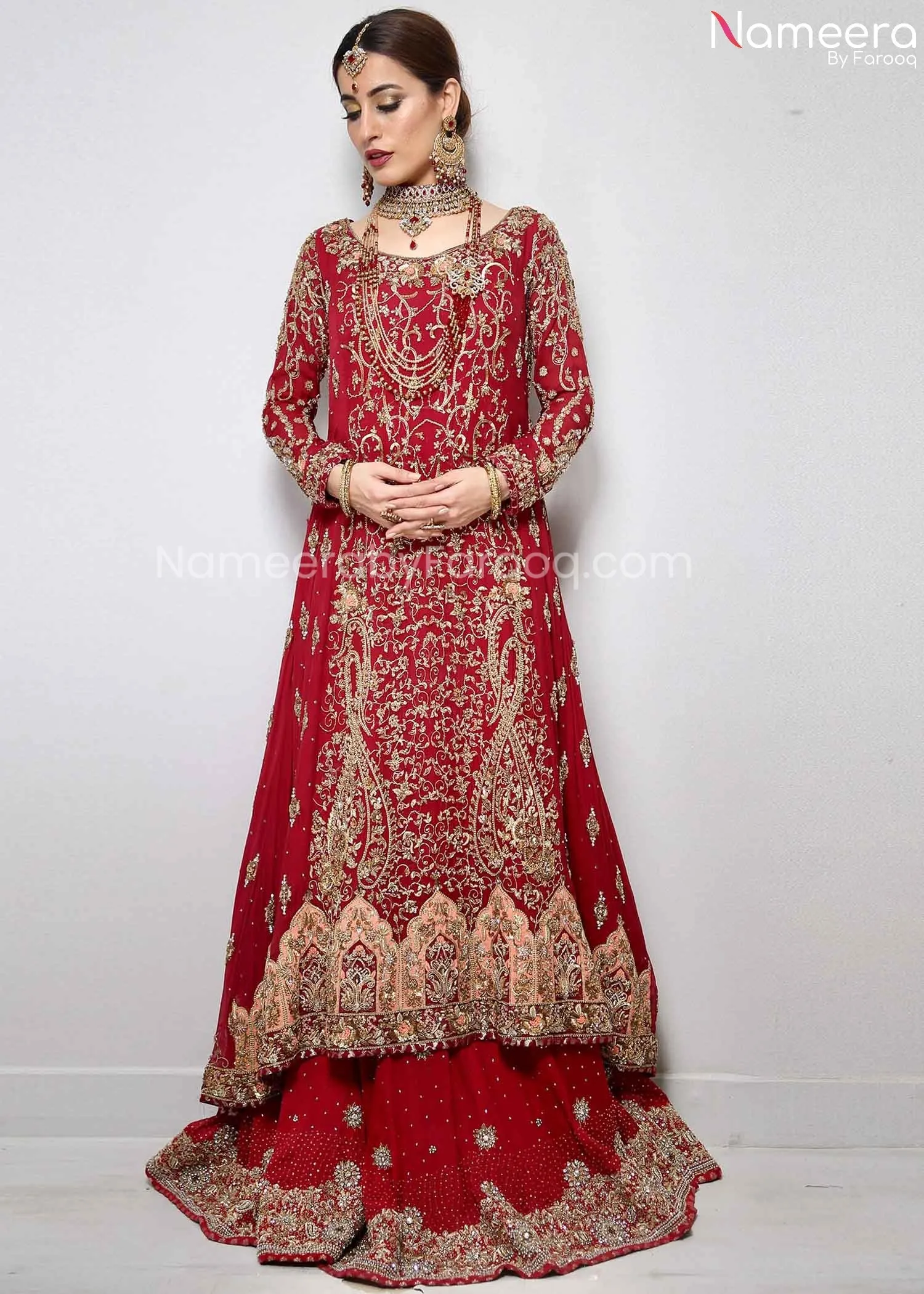 Pakistani Red Dress for Bride with Embroidery #BR194