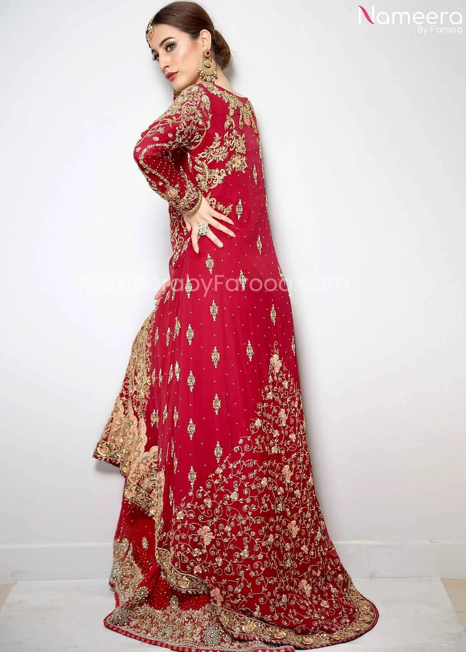 Pakistani Red Dress for Bride with Embroidery #BR194