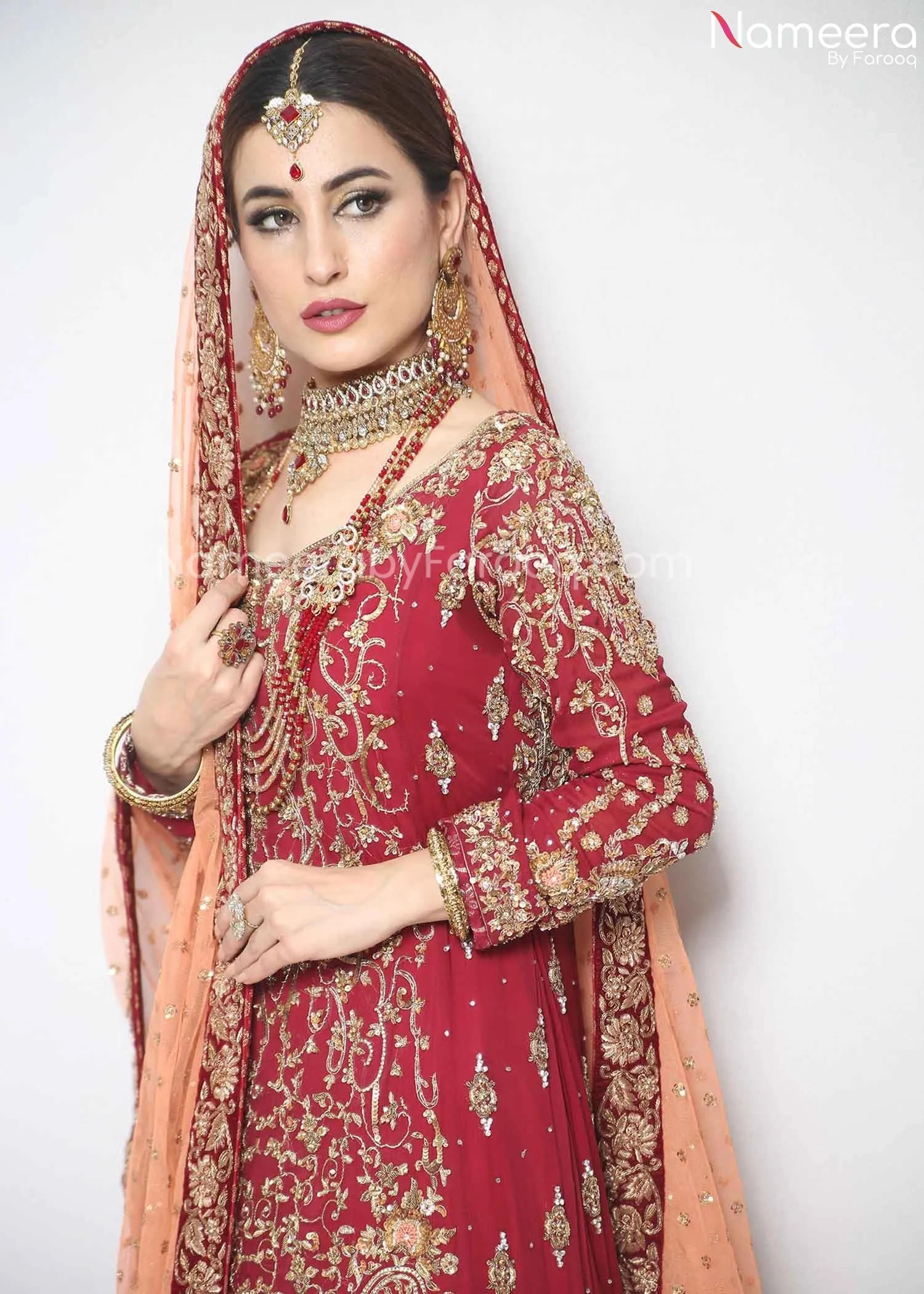 Pakistani Red Dress for Bride with Embroidery #BR194