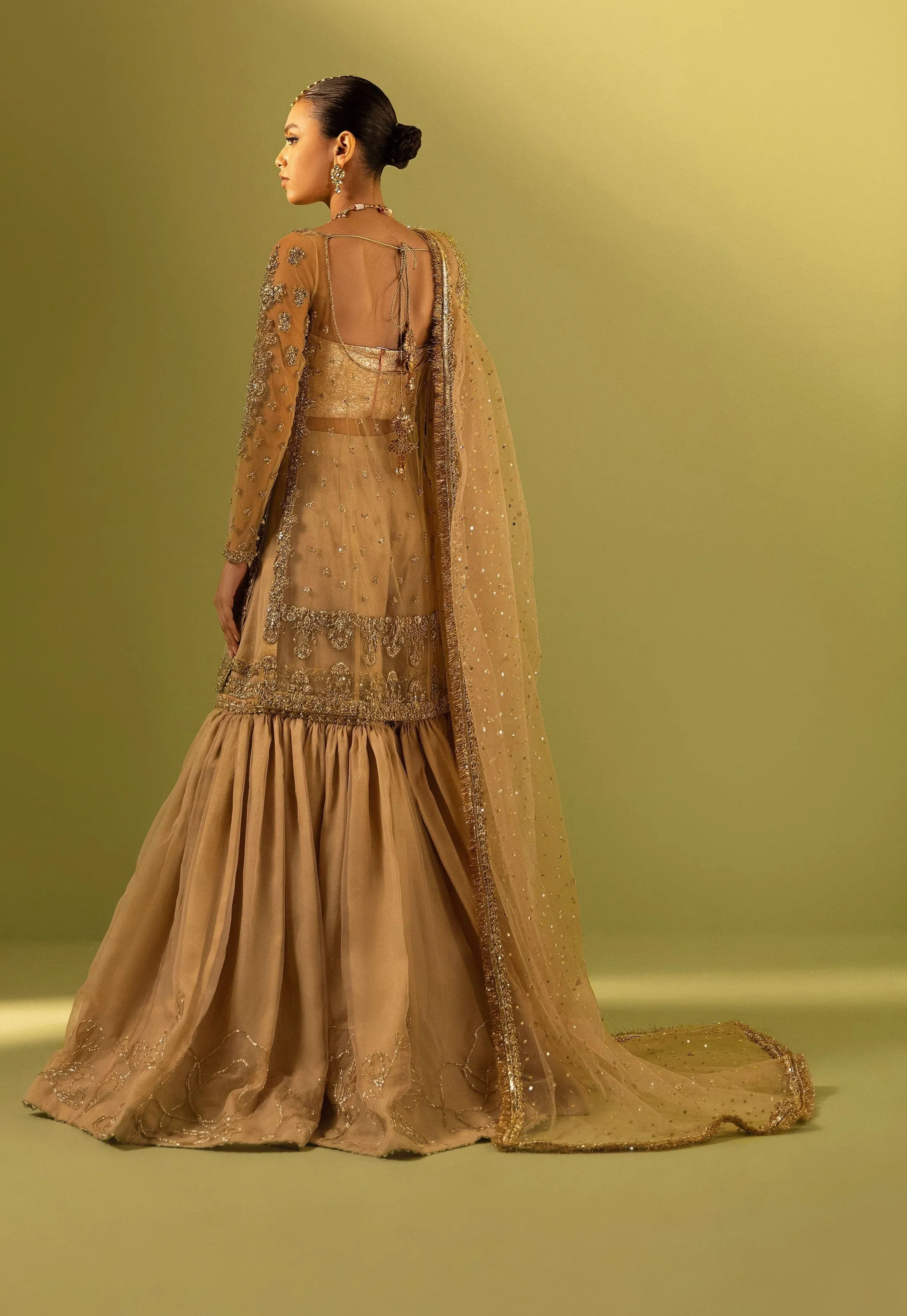 Pakistani Wedding Dress in Gharara Kameez Dupatta Style