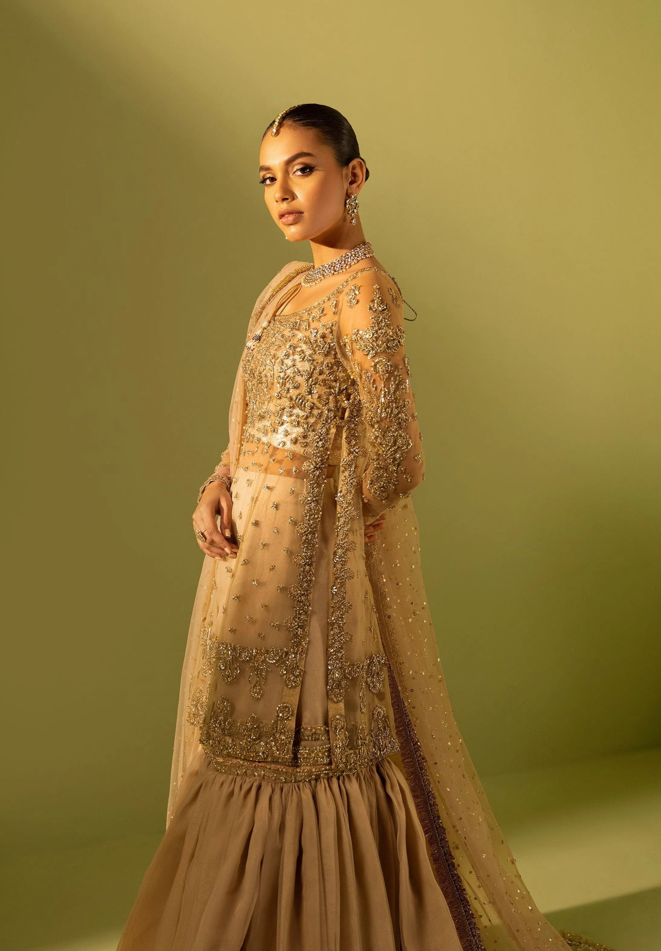 Pakistani Wedding Dress in Gharara Kameez Dupatta Style