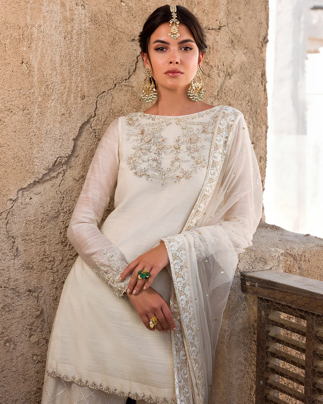 Pakistani Wedding Dress in White Gharara Kameez Style