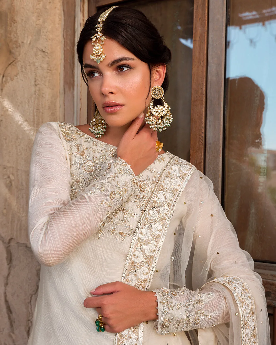 Pakistani Wedding Dress in White Gharara Kameez Style