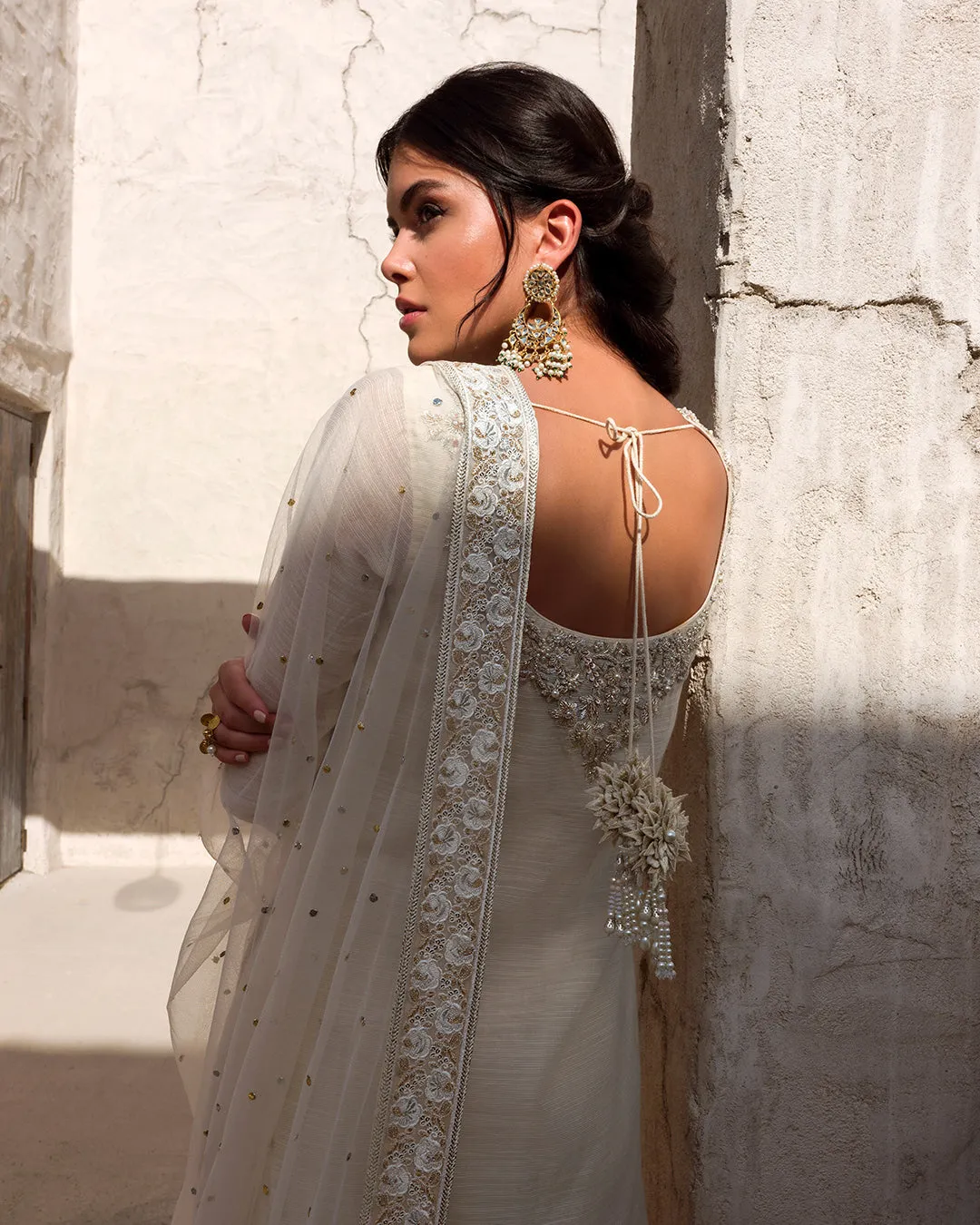 Pakistani Wedding Dress in White Gharara Kameez Style