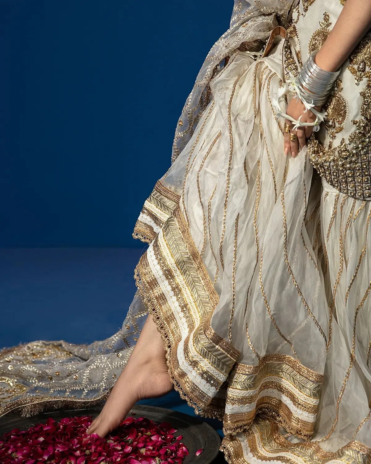 Pakistani Wedding Dress in White Kameez Gharara Style