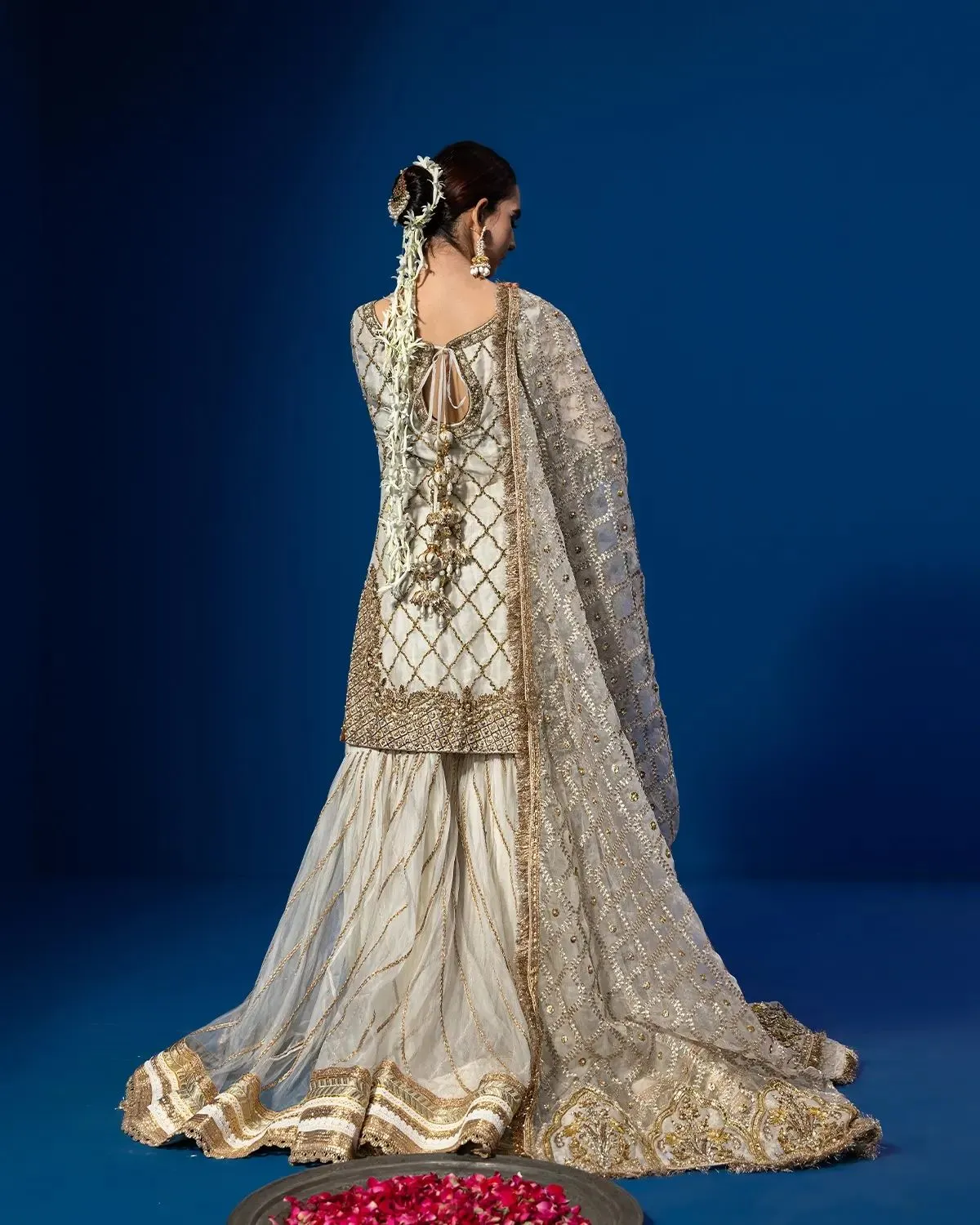 Pakistani Wedding Dress in White Kameez Gharara Style