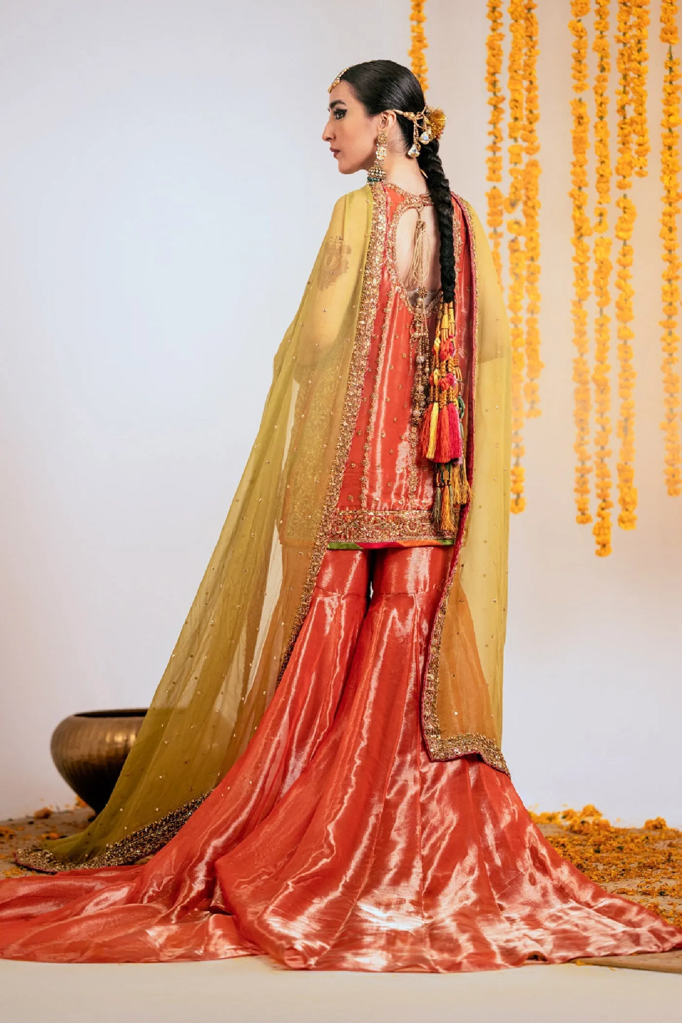 Pakistani Wedding Gharara with Short Shirt and Dupatta