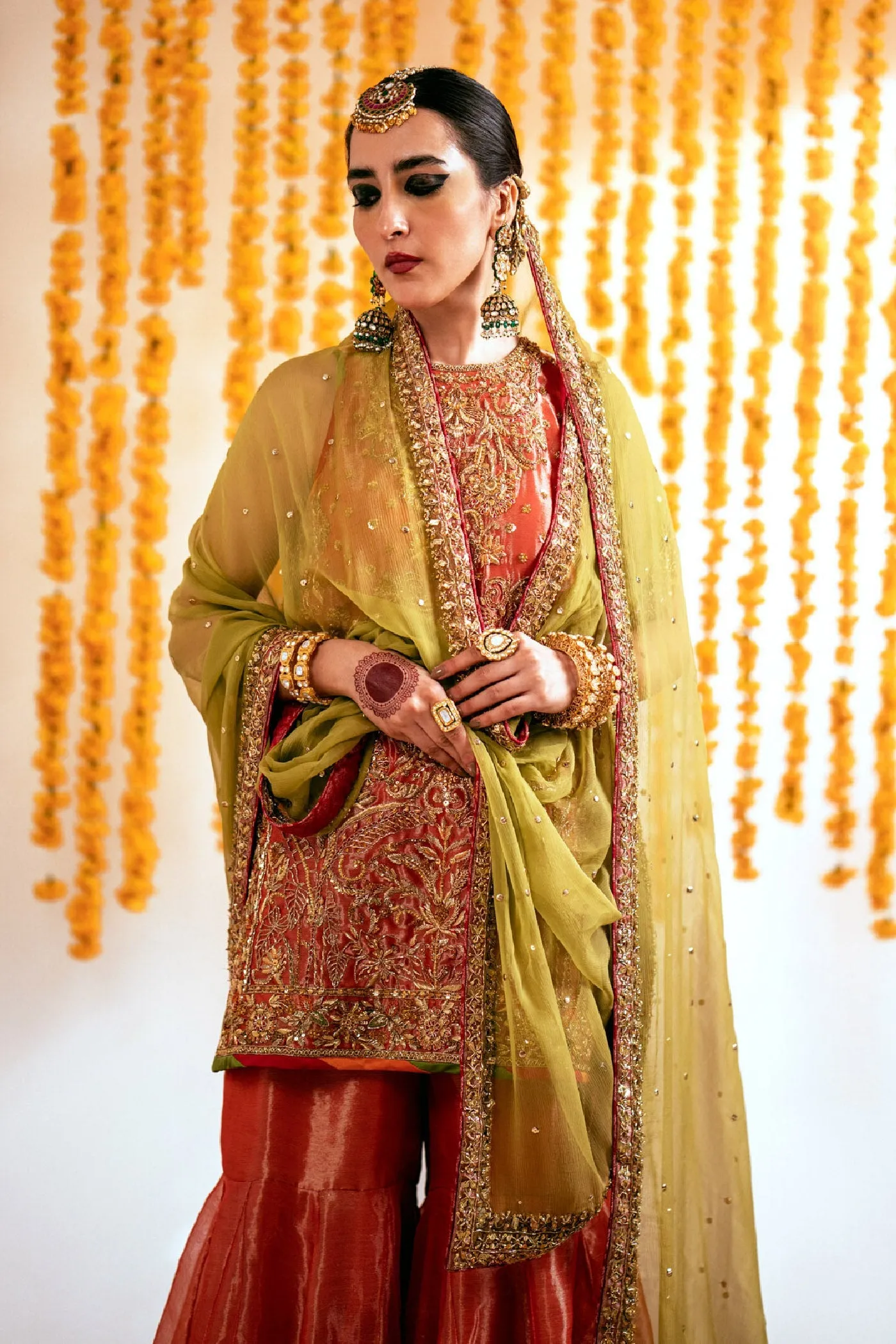 Pakistani Wedding Gharara with Short Shirt and Dupatta