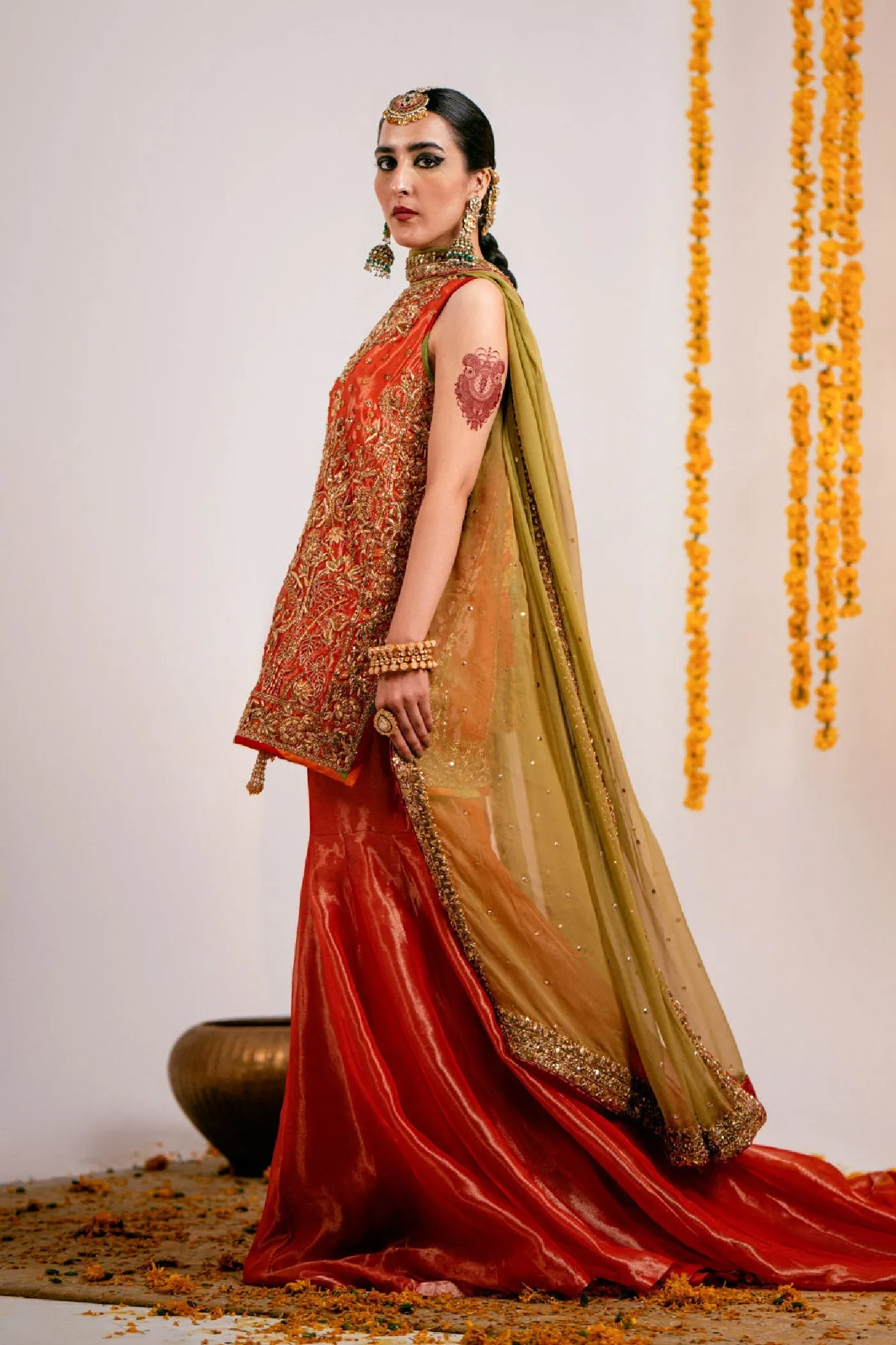 Pakistani Wedding Gharara with Short Shirt and Dupatta