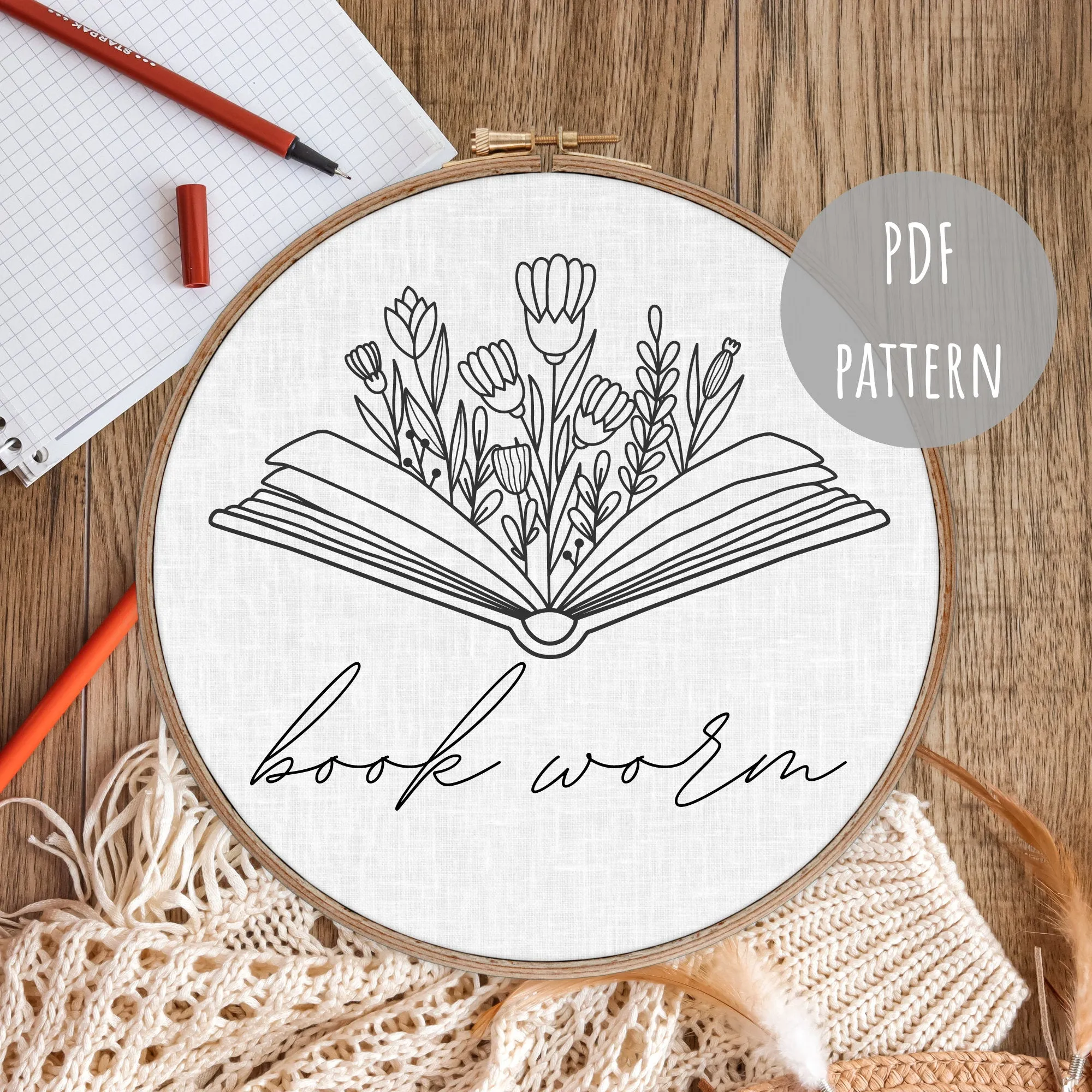PDF Embroidery Pattern Book Worm E1