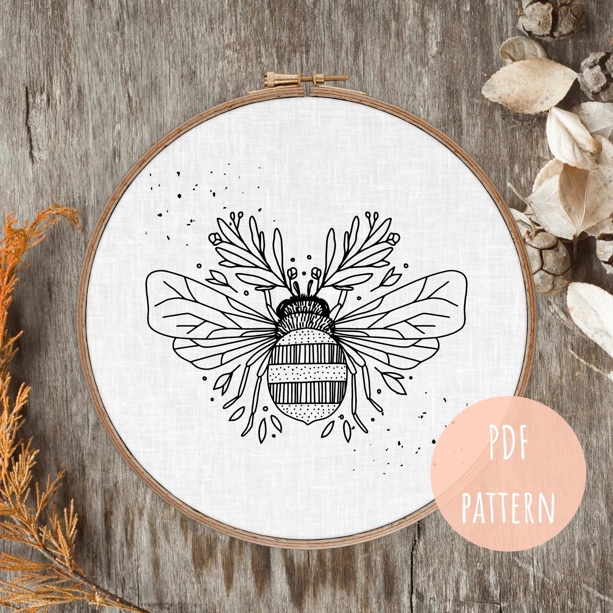PDF Embroidery Pattern Floral Bumblebee E19