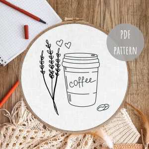 PDF Embroidery Pattern Floral Coffee Art E5