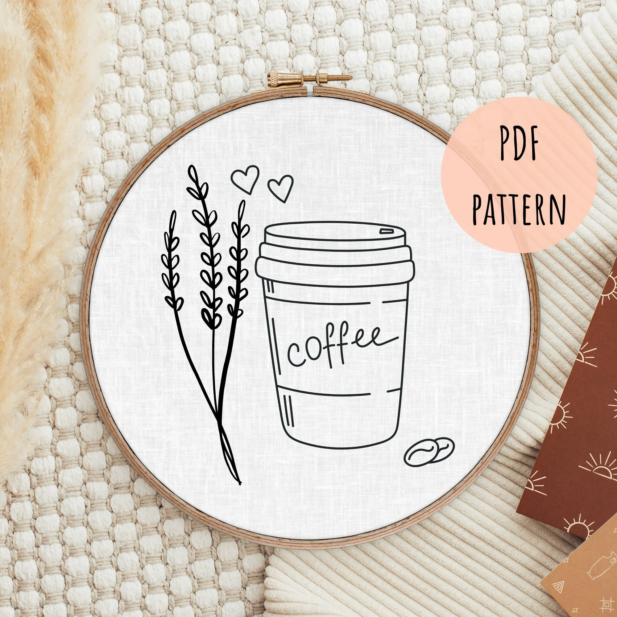 PDF Embroidery Pattern Floral Coffee Art E5