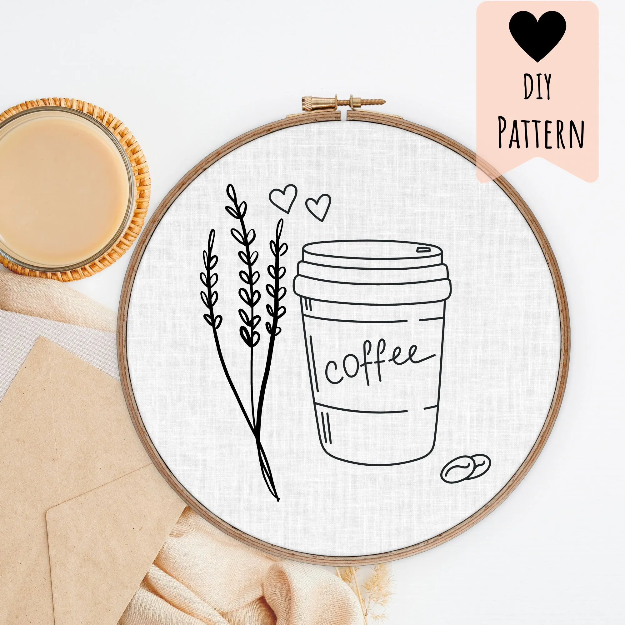 PDF Embroidery Pattern Floral Coffee Art E5