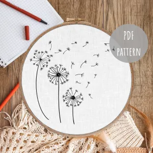 PDF Embroidery Pattern Floral Dandelion E4
