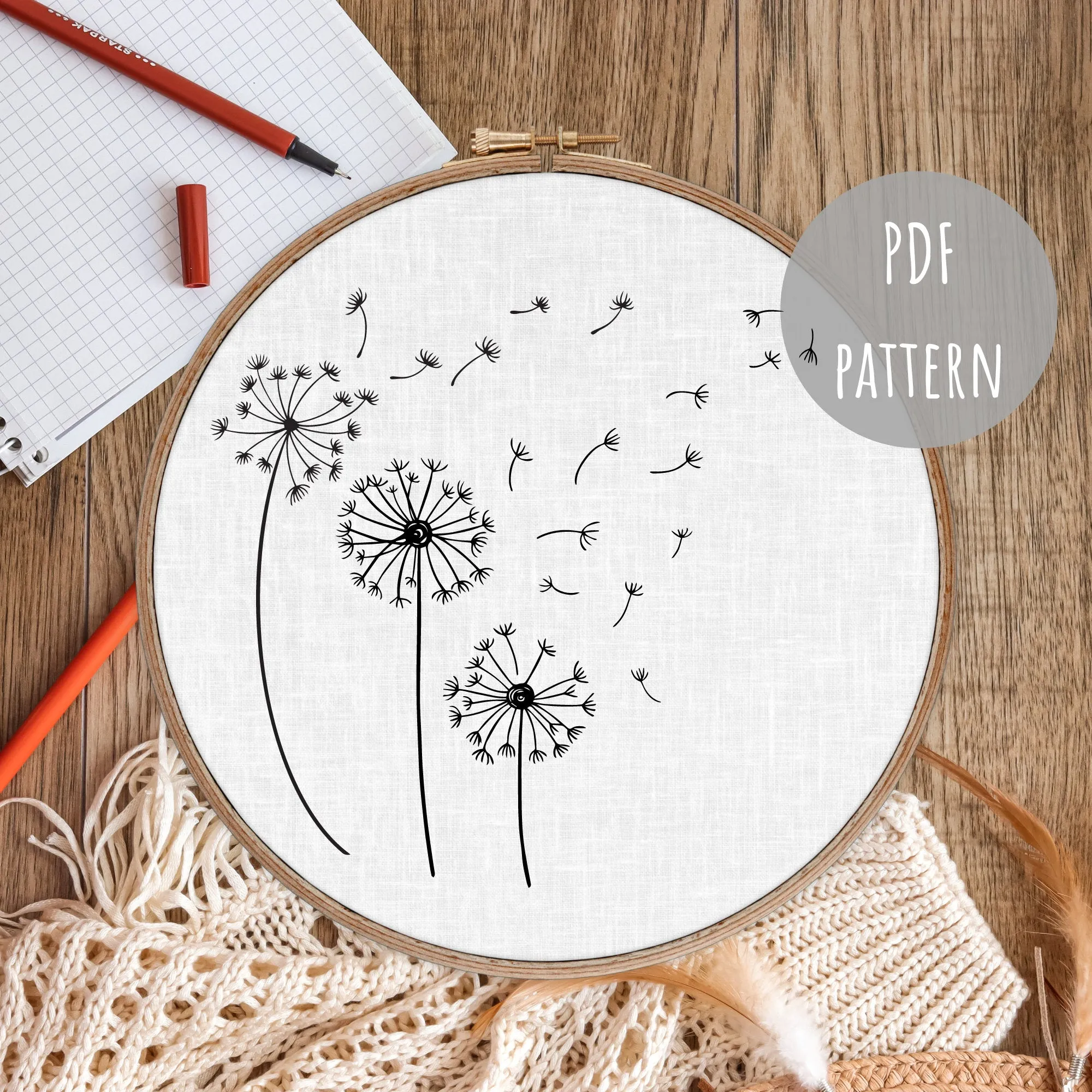 PDF Embroidery Pattern Floral Dandelion E4
