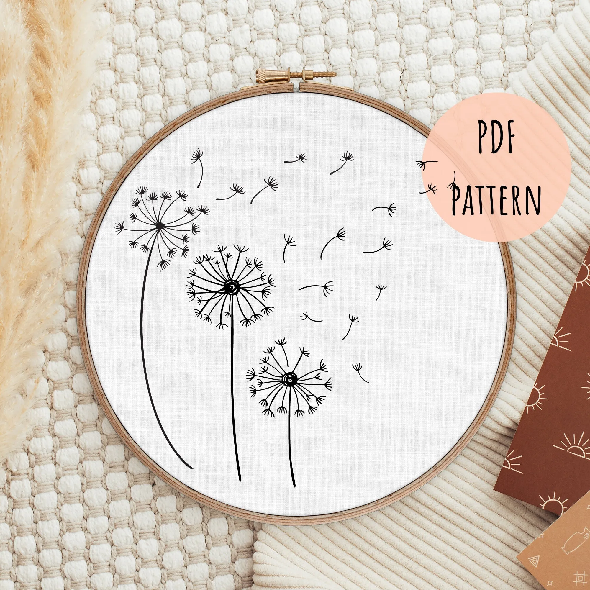 PDF Embroidery Pattern Floral Dandelion E4