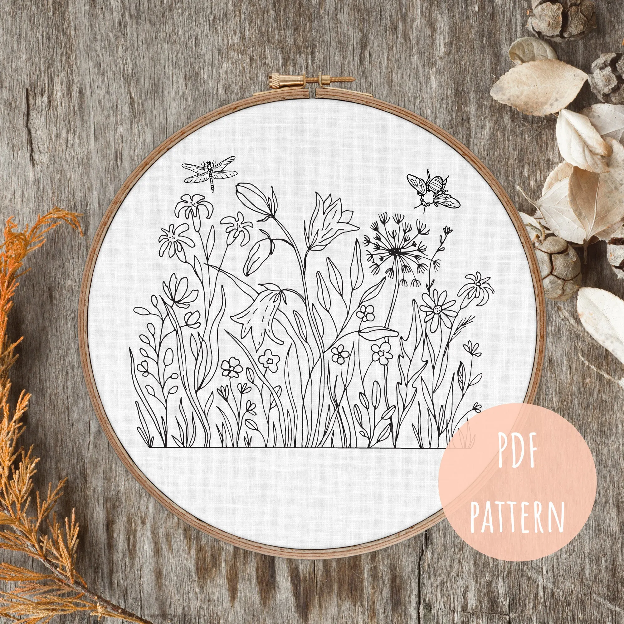 PDF Embroidery Pattern Flower Honey Bee E17