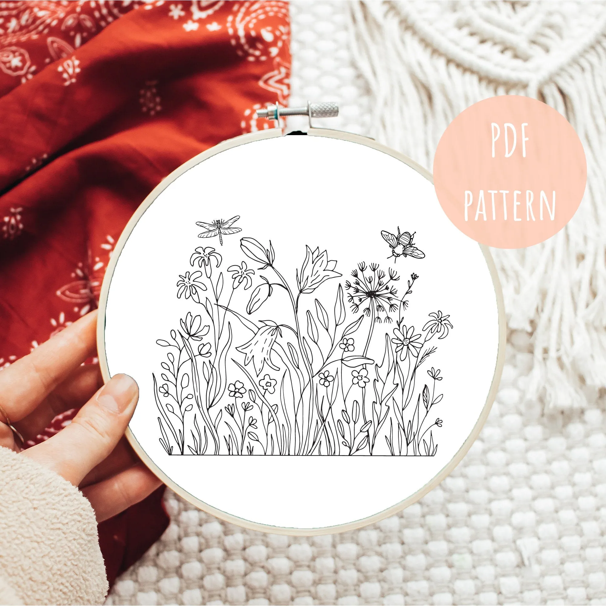 PDF Embroidery Pattern Flower Honey Bee E17