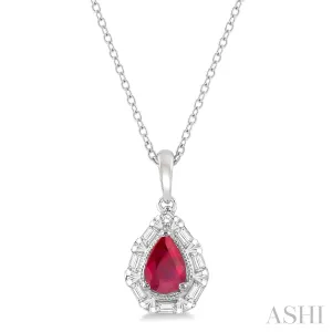 Pear Shape Gemstone & Baguette Diamond Pendant