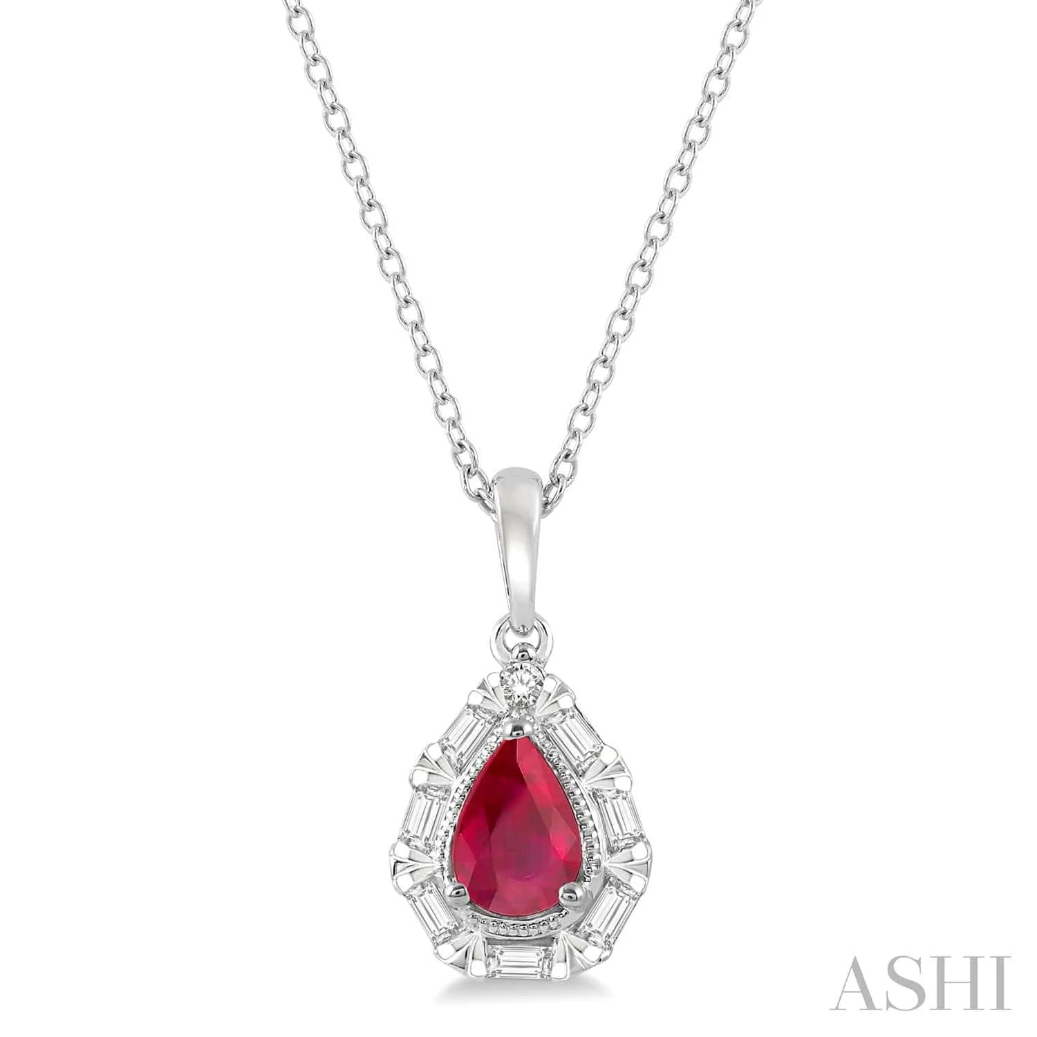 Pear Shape Gemstone & Baguette Diamond Pendant