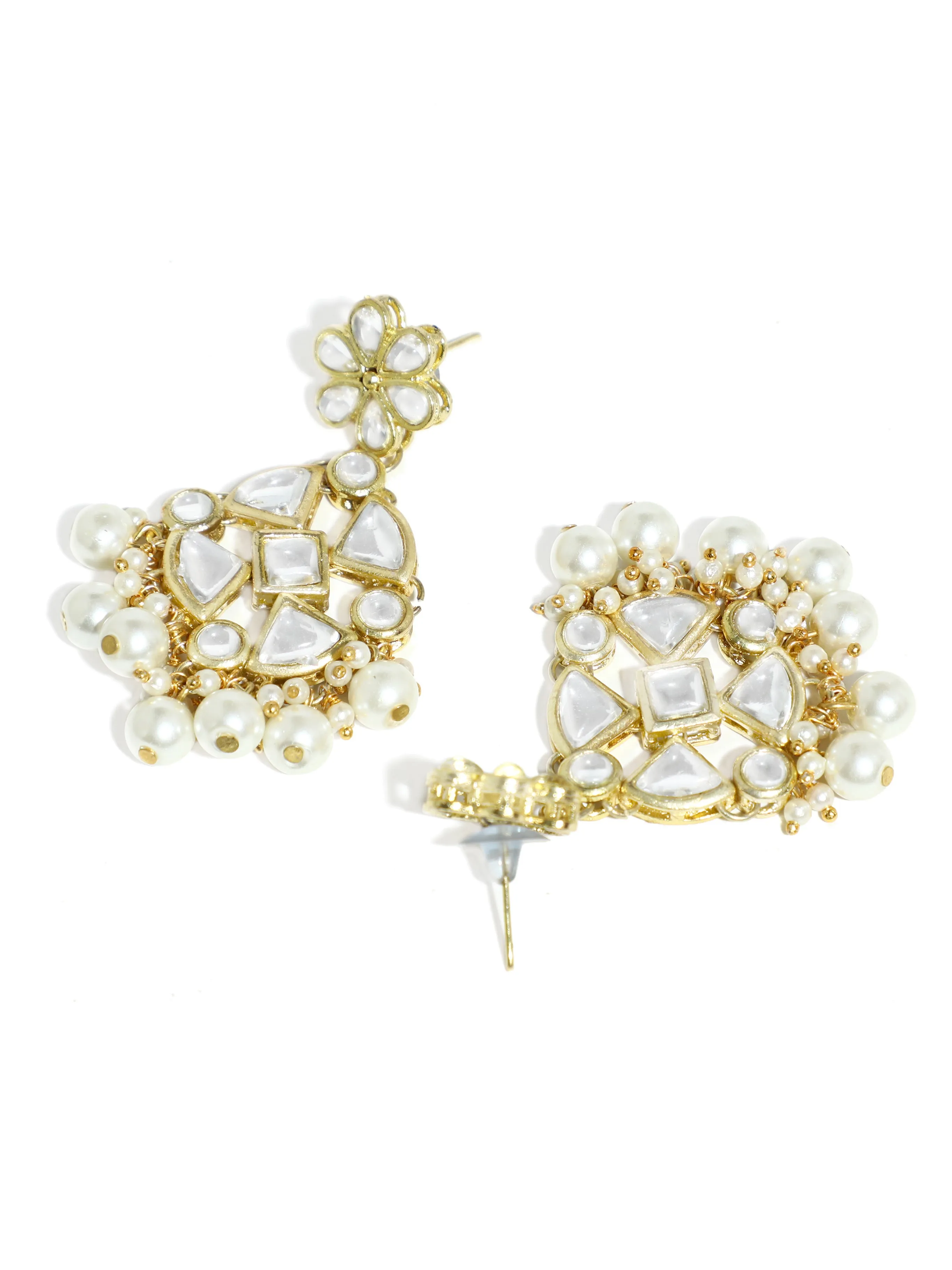 Pearl Beads Kundan Dangler Earrings with Maangtikka