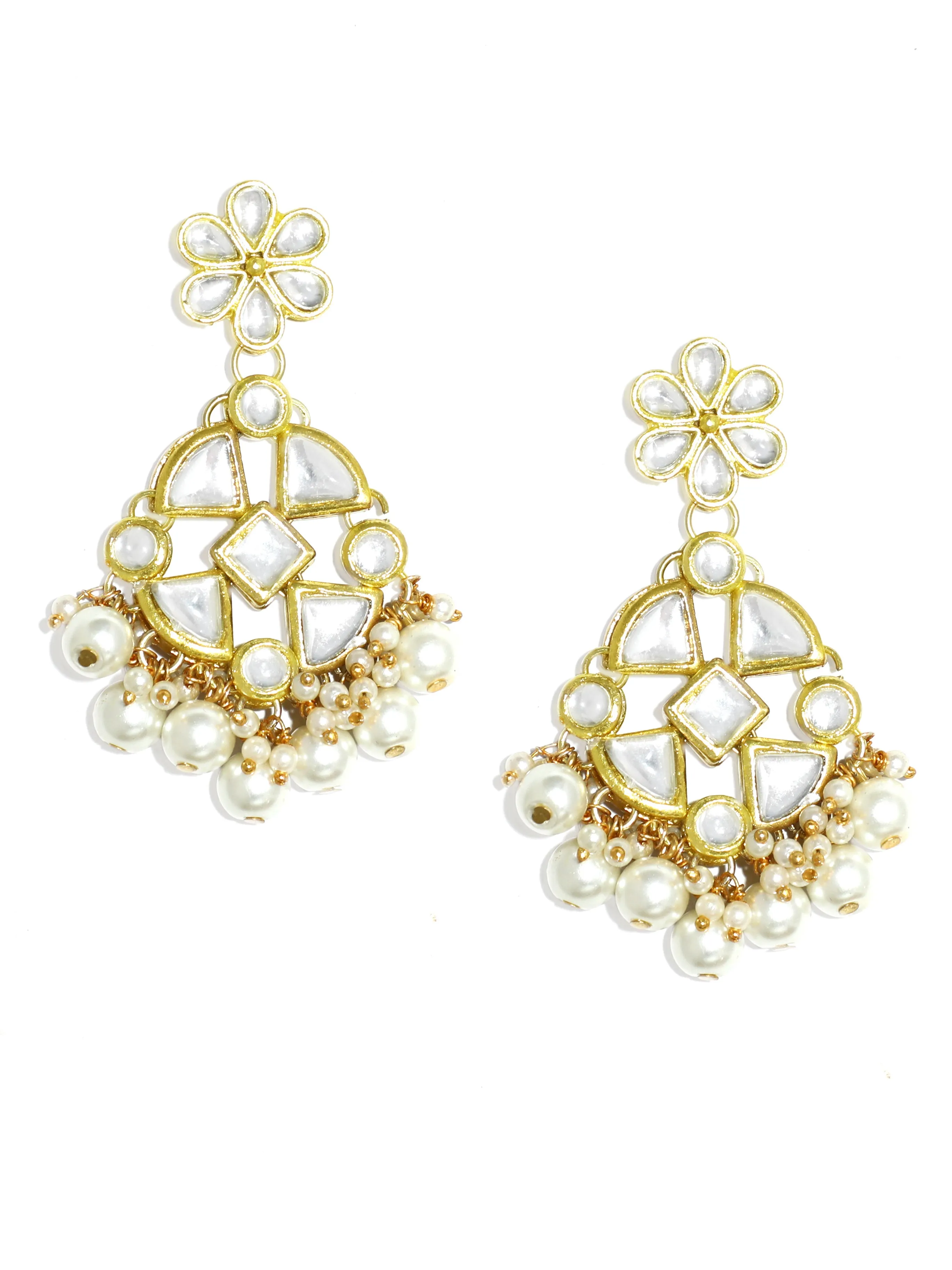 Pearl Beads Kundan Dangler Earrings with Maangtikka
