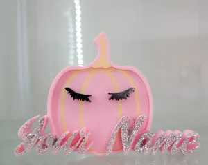 Personalized 3D-Printed Pink Pumpkin with Glitter Name & Eyelashes ✨