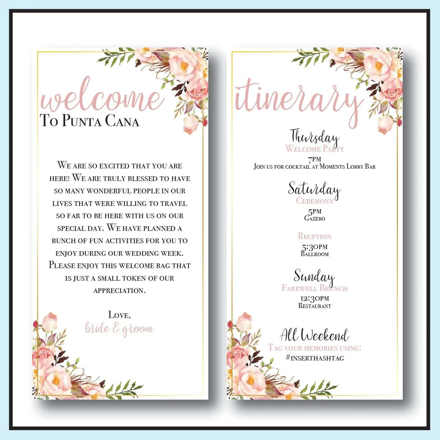 Personalized Wedding Welcome Letter & Itinerary - Floral