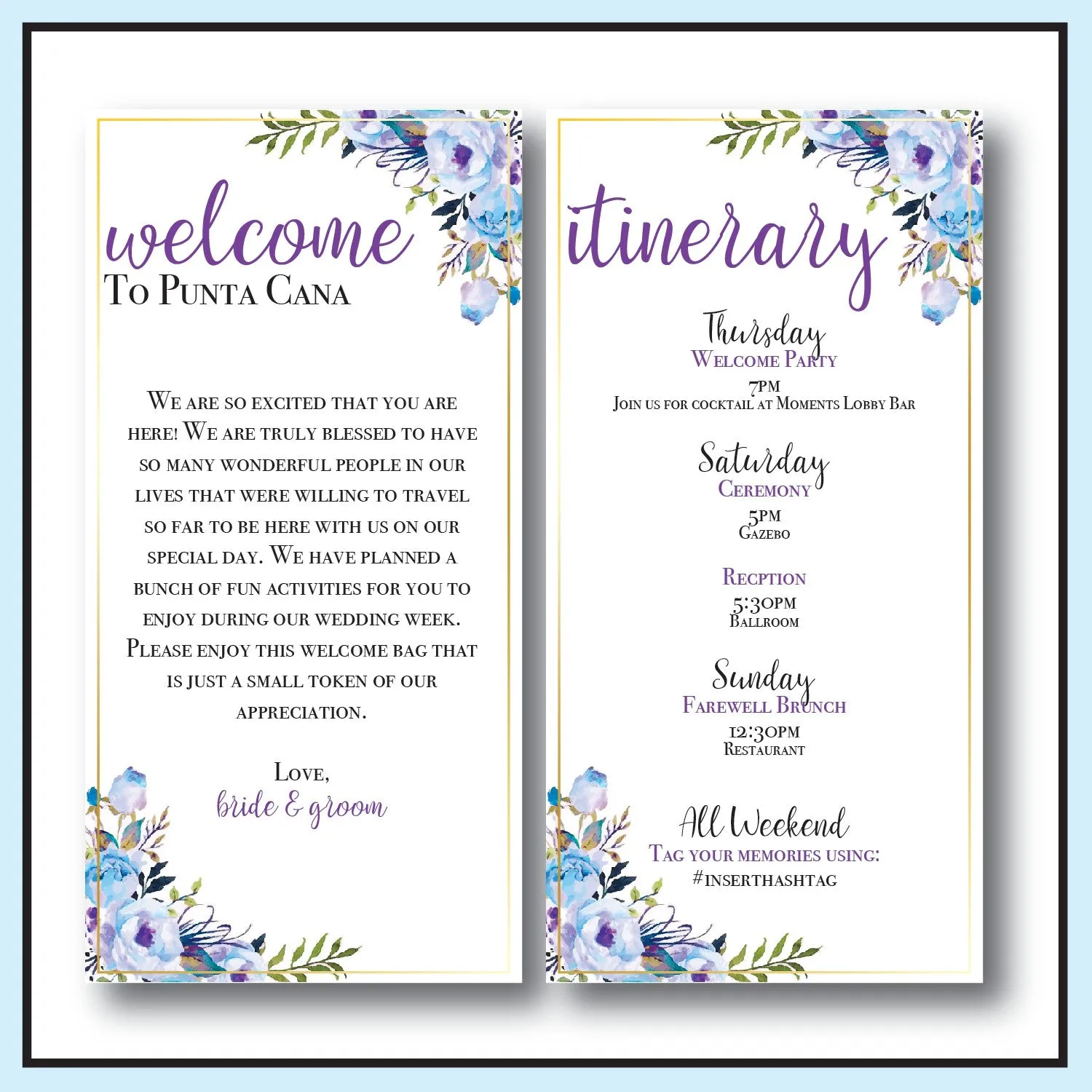 Personalized Wedding Welcome Letter & Itinerary - Floral