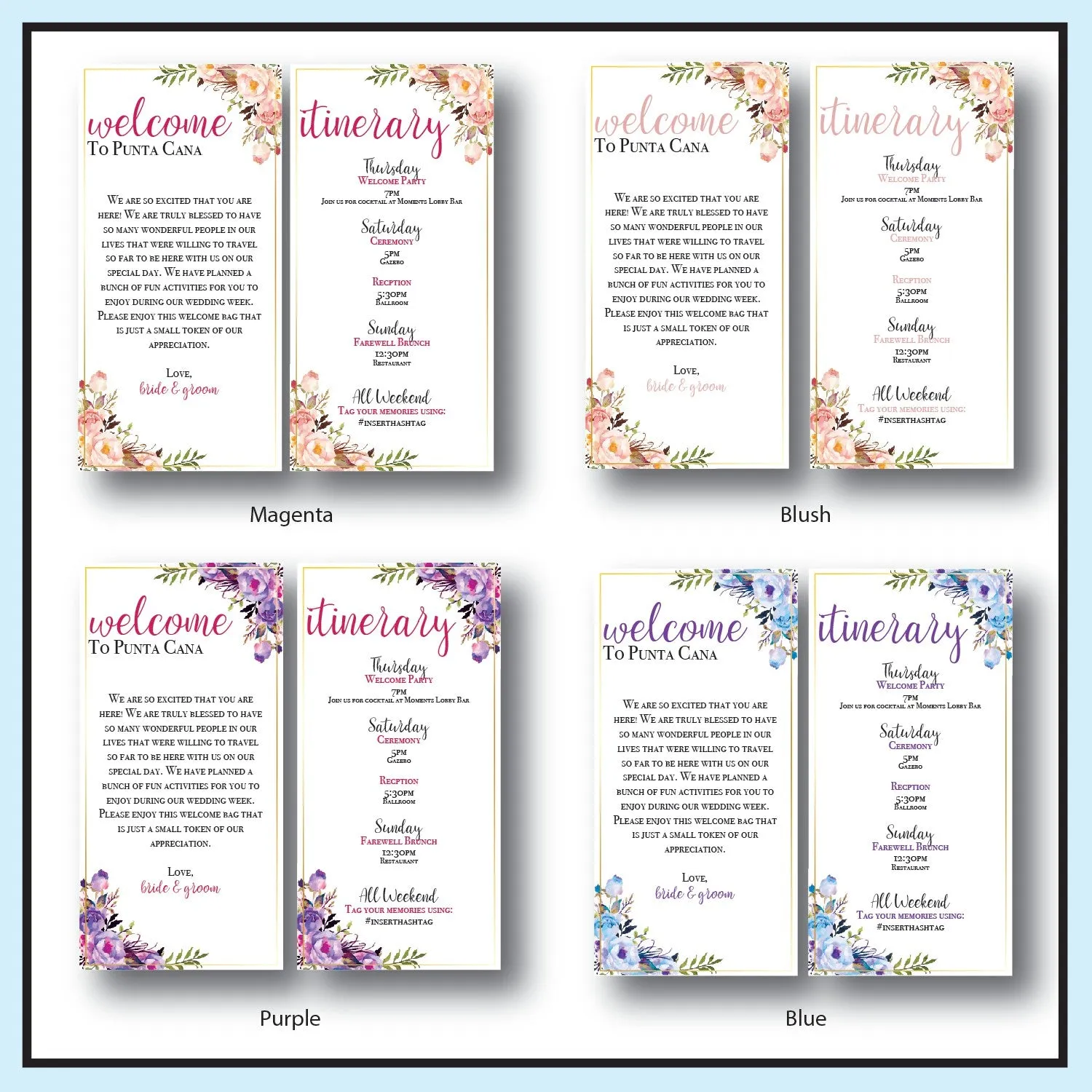Personalized Wedding Welcome Letter & Itinerary - Floral