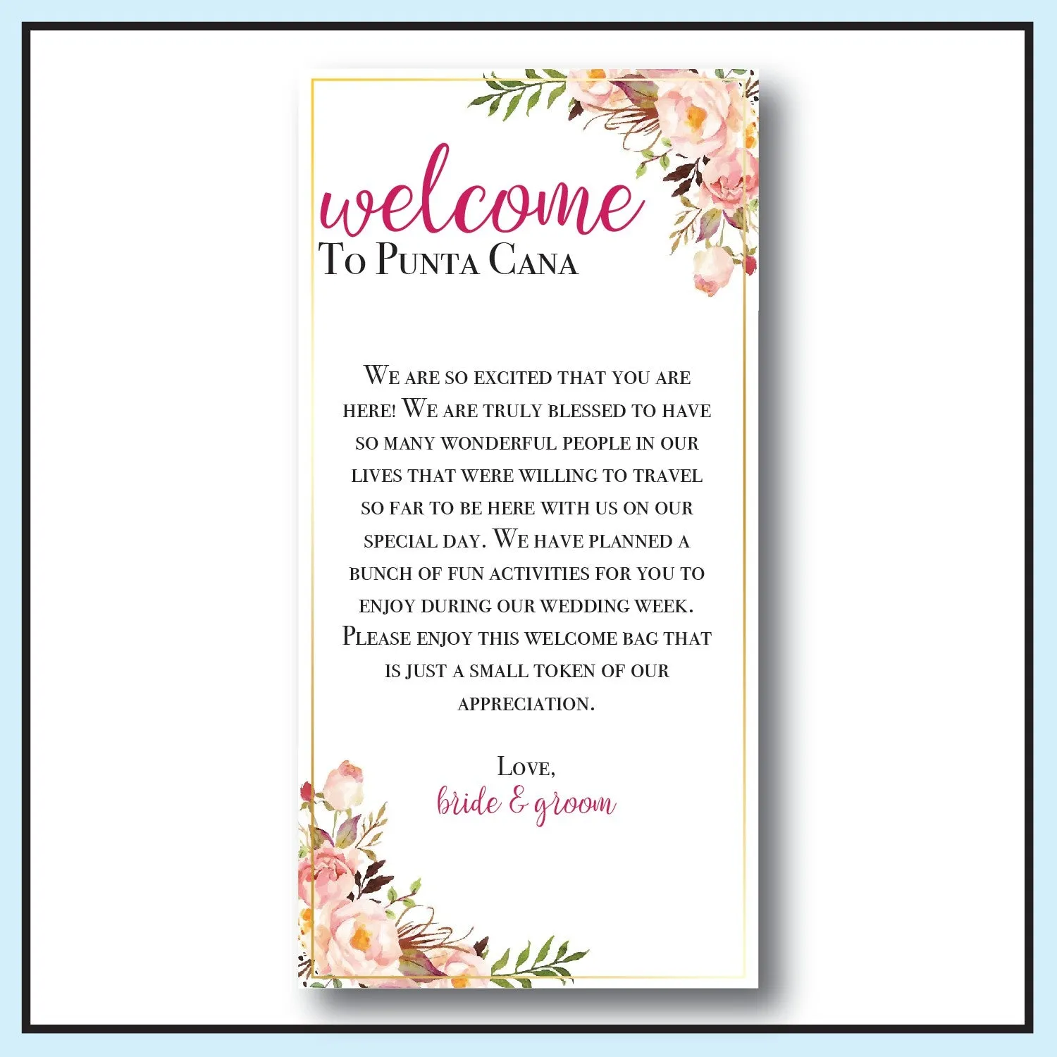 Personalized Wedding Welcome Letter & Itinerary - Floral