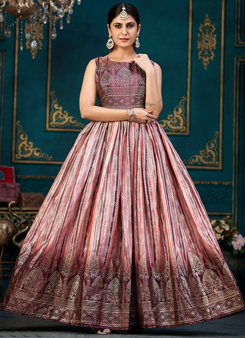 Pink And Maroon Printed Traditional Anarkali Gown