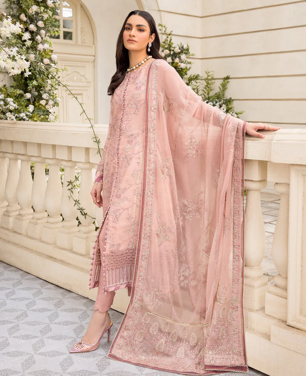 Pink Embroidered Pakistani Party Wear Salwar Kameez Dupatta