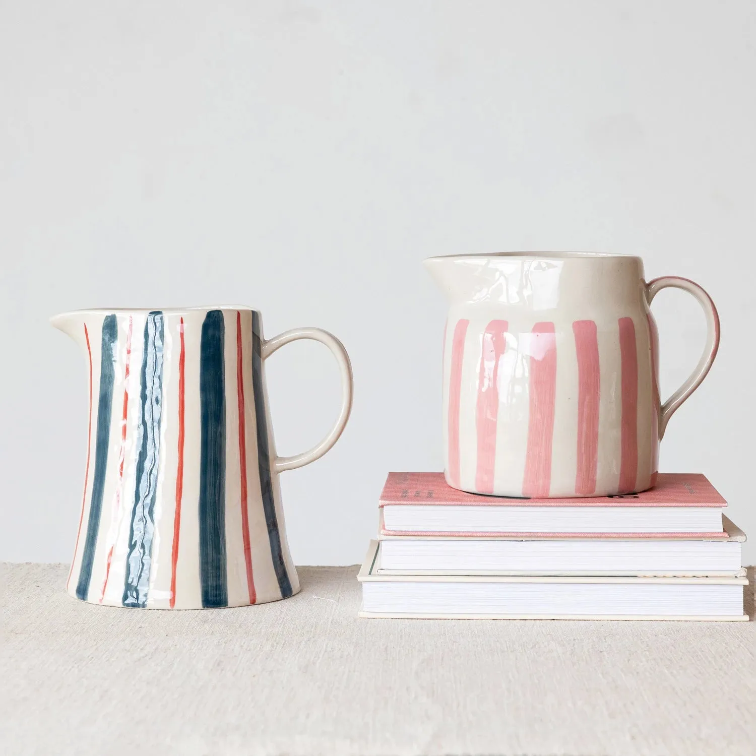 Pink Painted Stripes Pitcher