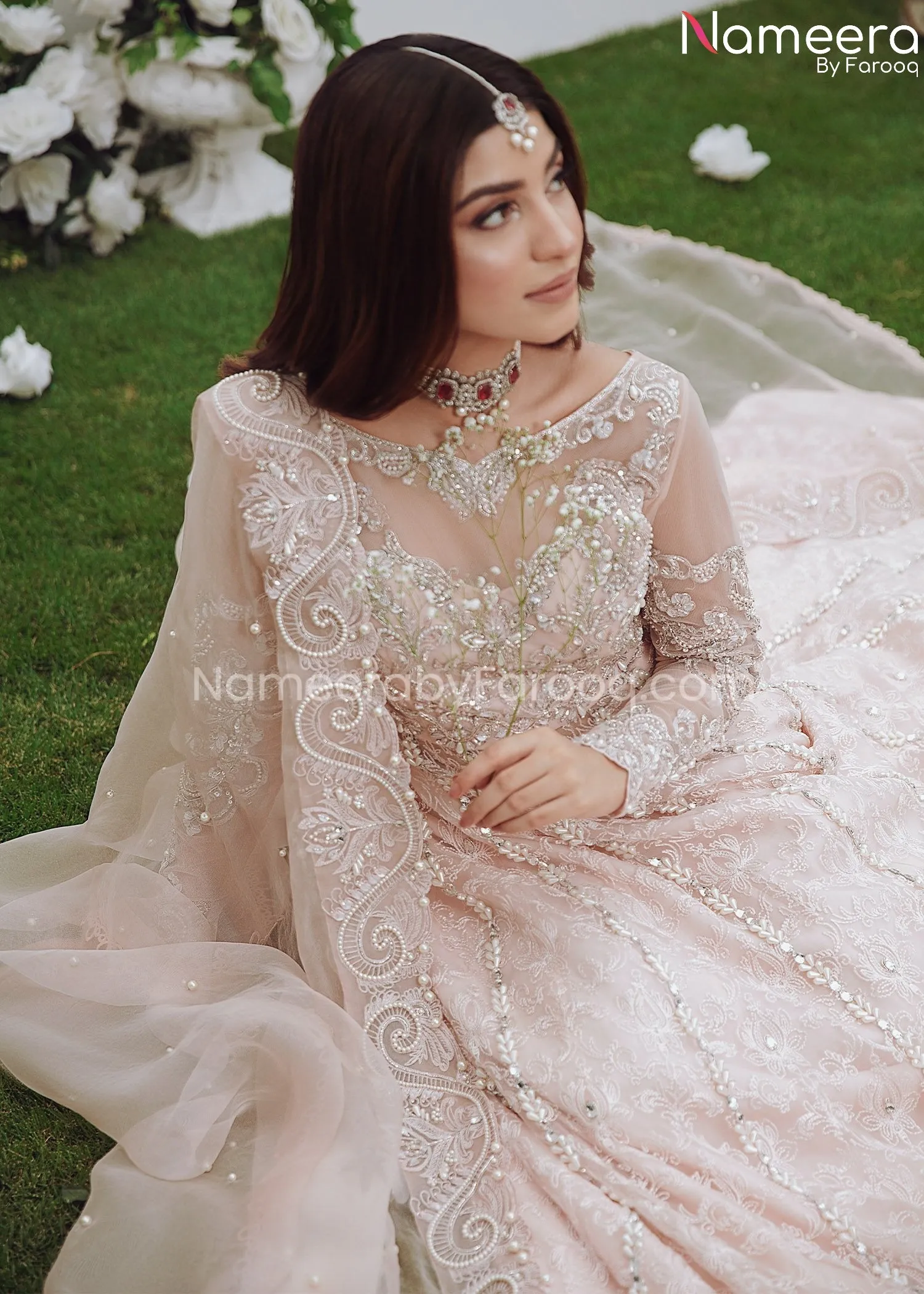 Pishwas with Lehenga Pink Bridal Dress Pakistani #BS621