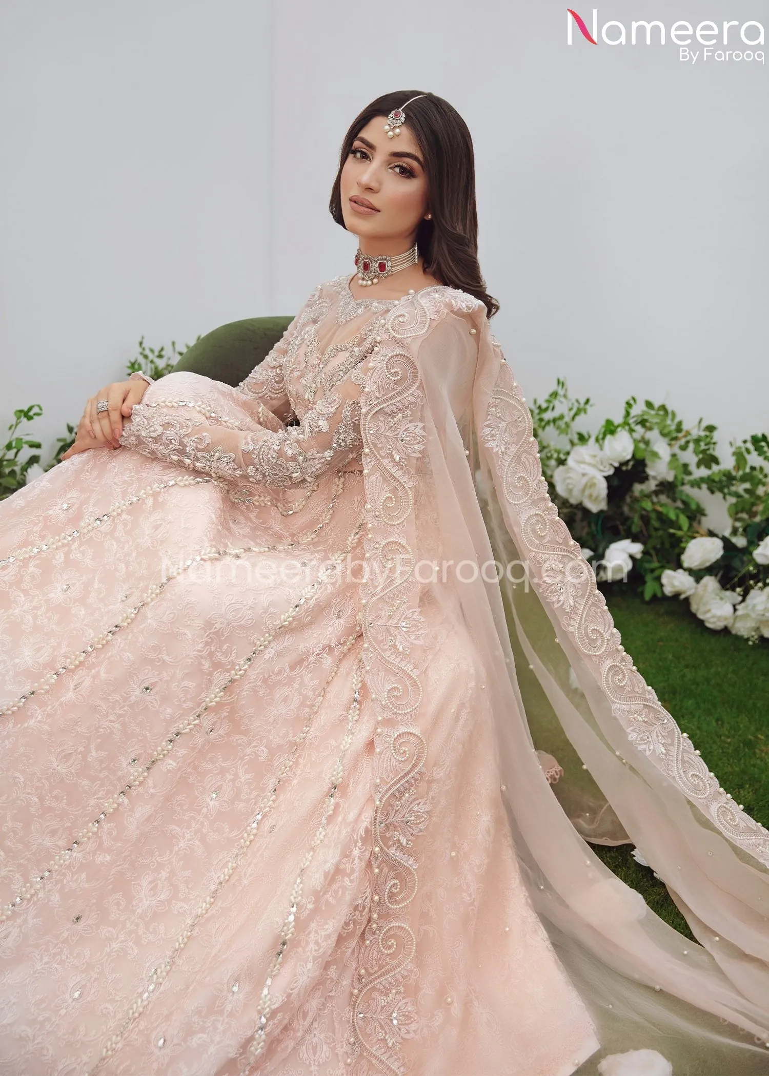 Pishwas with Lehenga Pink Bridal Dress Pakistani #BS621