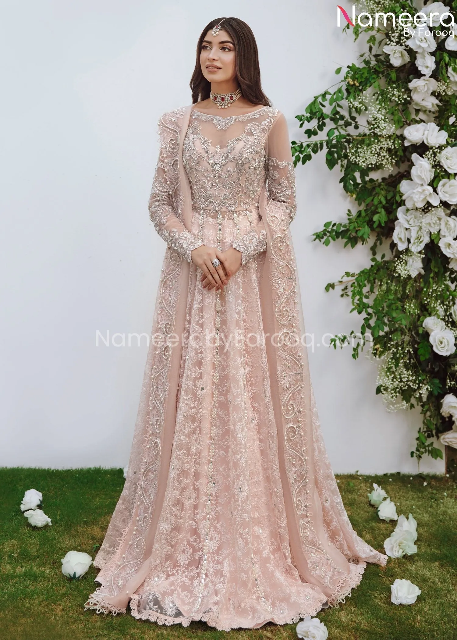 Pishwas with Lehenga Pink Bridal Dress Pakistani #BS621
